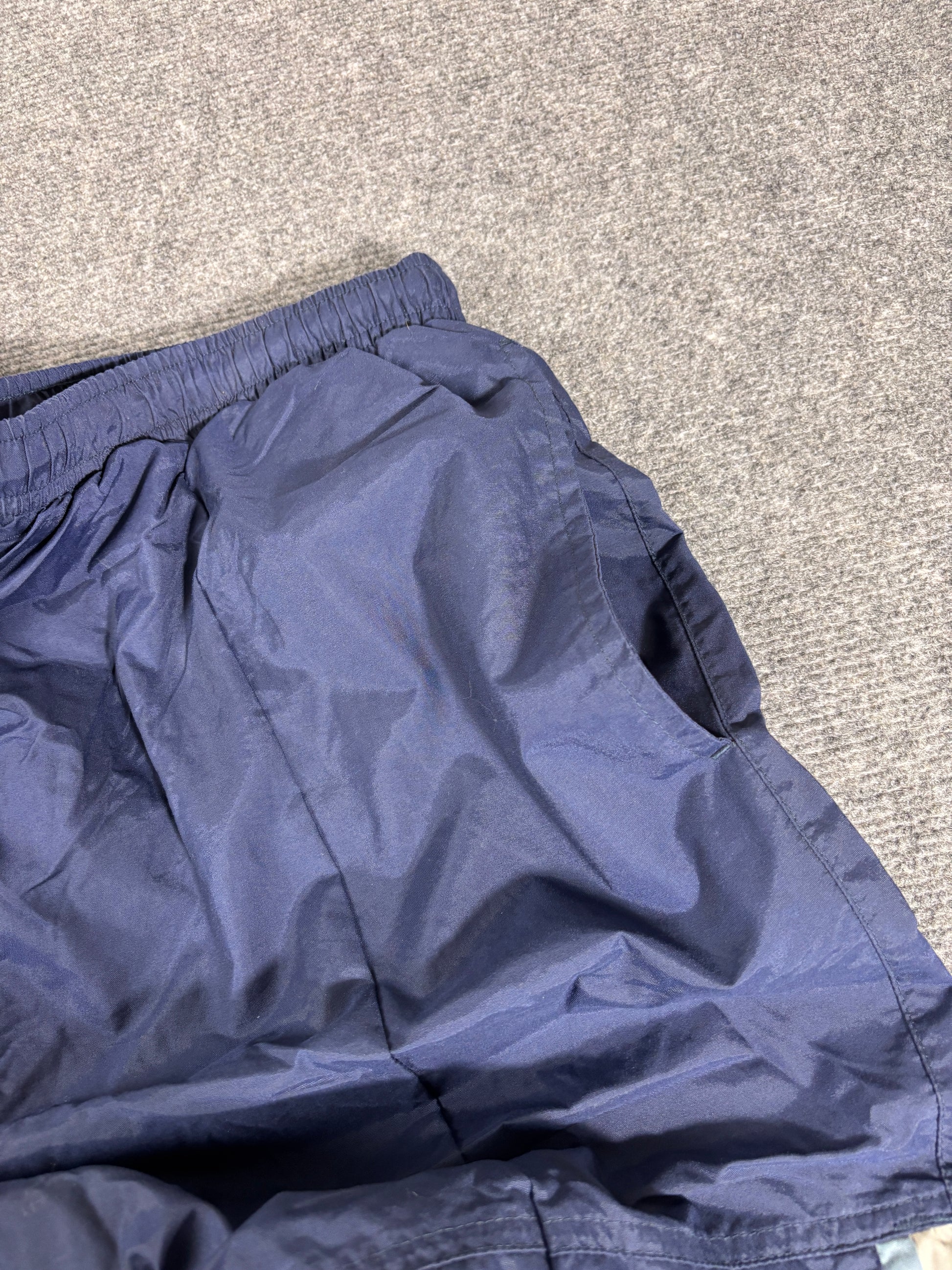 Vintage Y2K Nike Cargo Track Pants Size L Navy White Ankle Swoosh Baggy Nylon Sweatpants