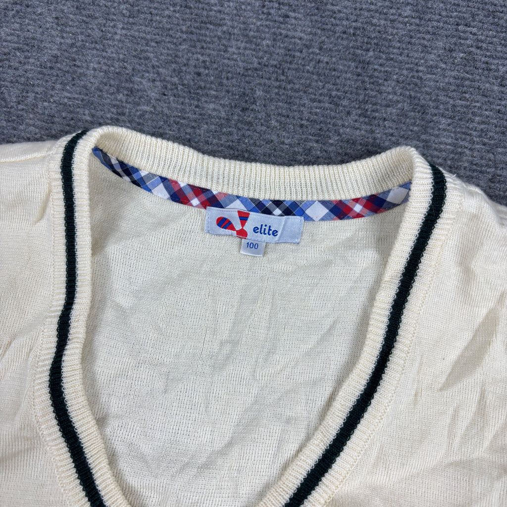 2000s Korean School Uniform Vest Women's Small White V-Neck Jumper
