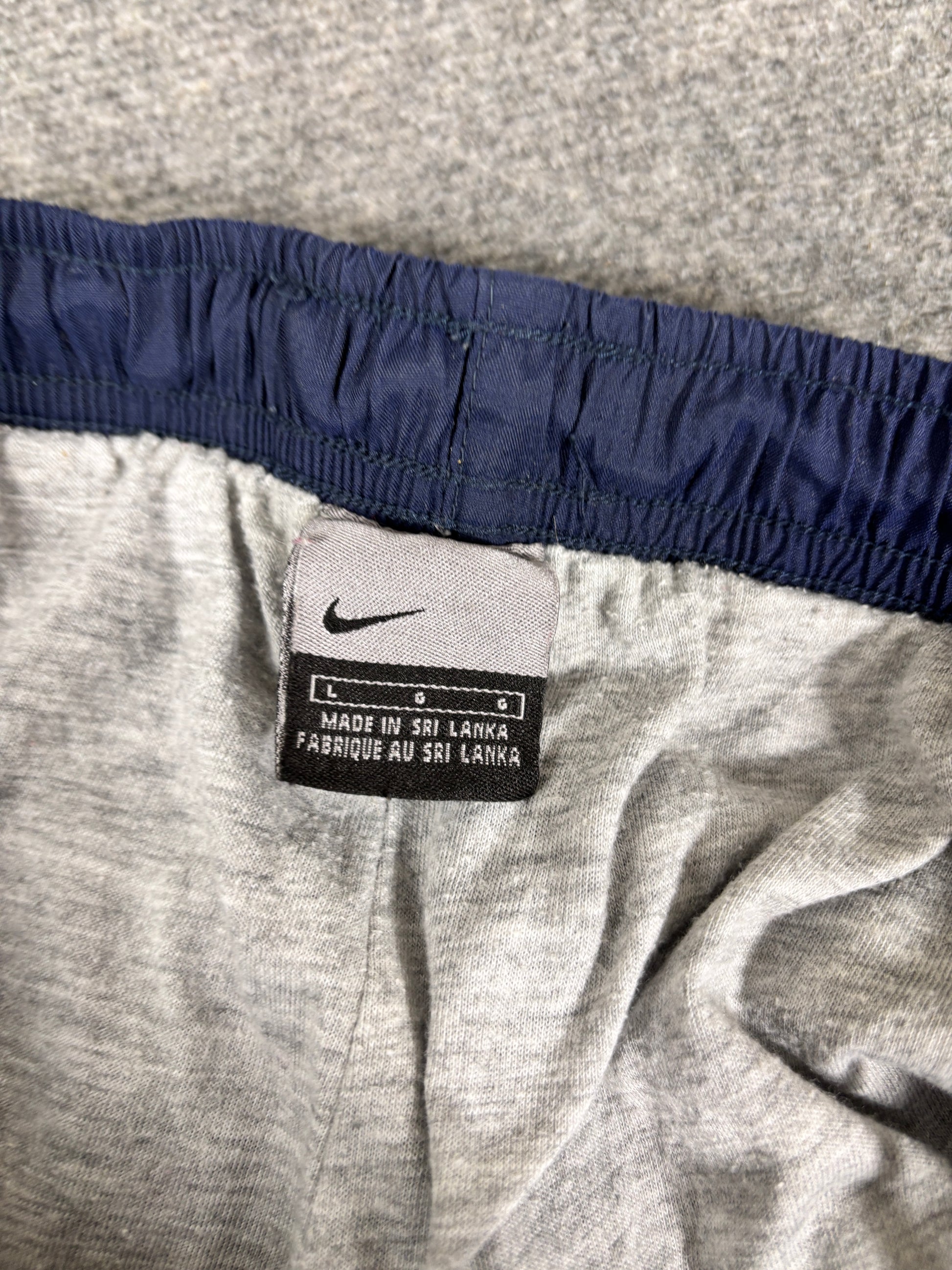 Vintage Y2K Nike Cargo Track Pants Size L Navy White Ankle Swoosh Baggy Nylon Sweatpants