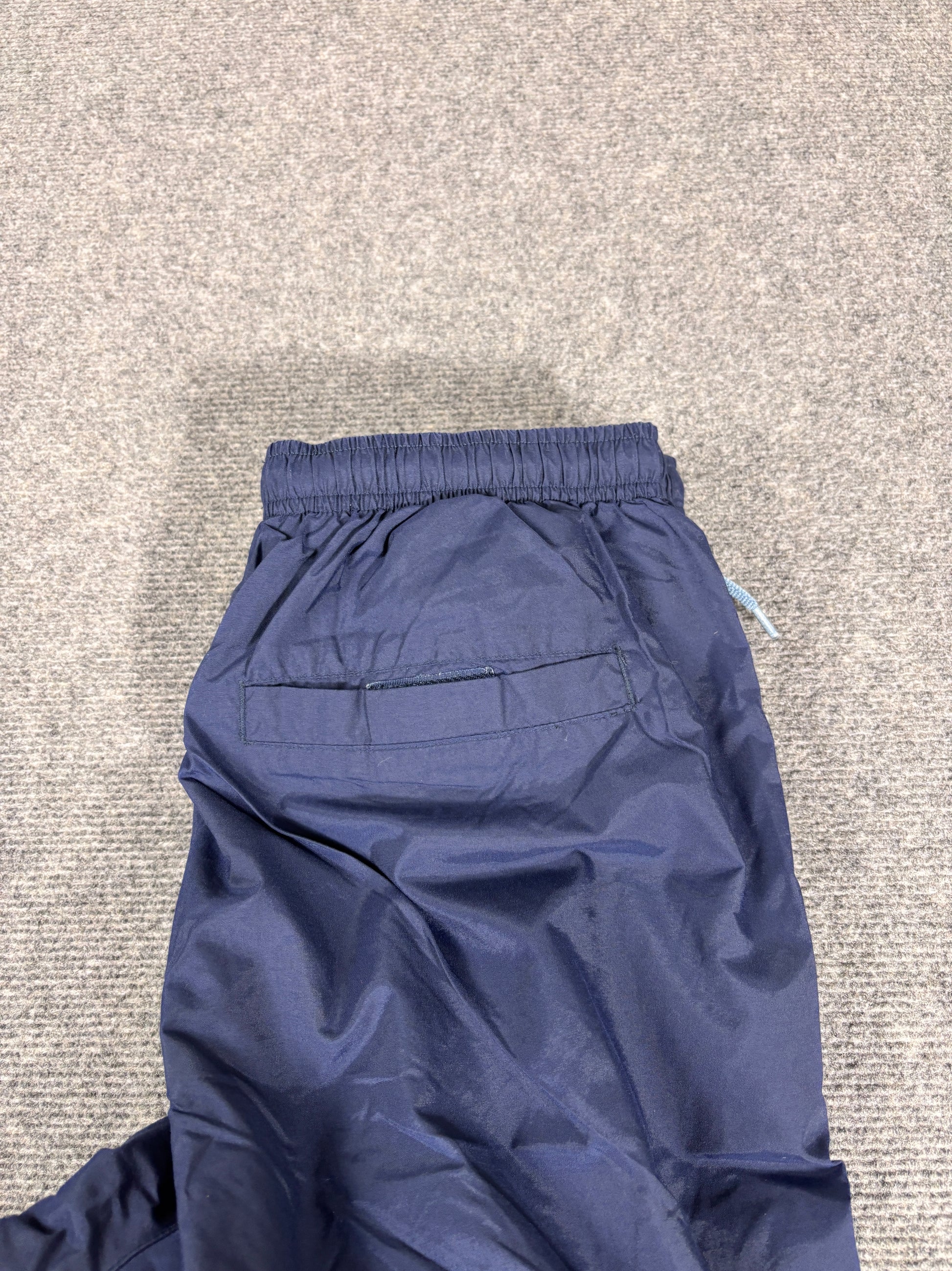 Vintage Y2K Nike Cargo Track Pants Size L Navy White Ankle Swoosh Baggy Nylon Sweatpants