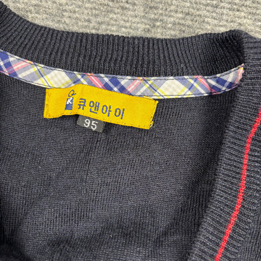 2000s Korean School Uniform Vest Women's Small Black Badge Logo V-neck