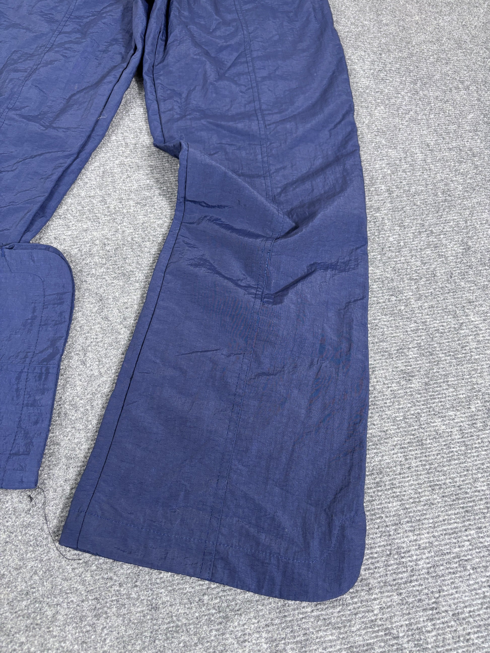 Vintage Y2K Nike Track Pants Women’s L Navy White Swoosh Spell Out Flared Leg Bungee Rare