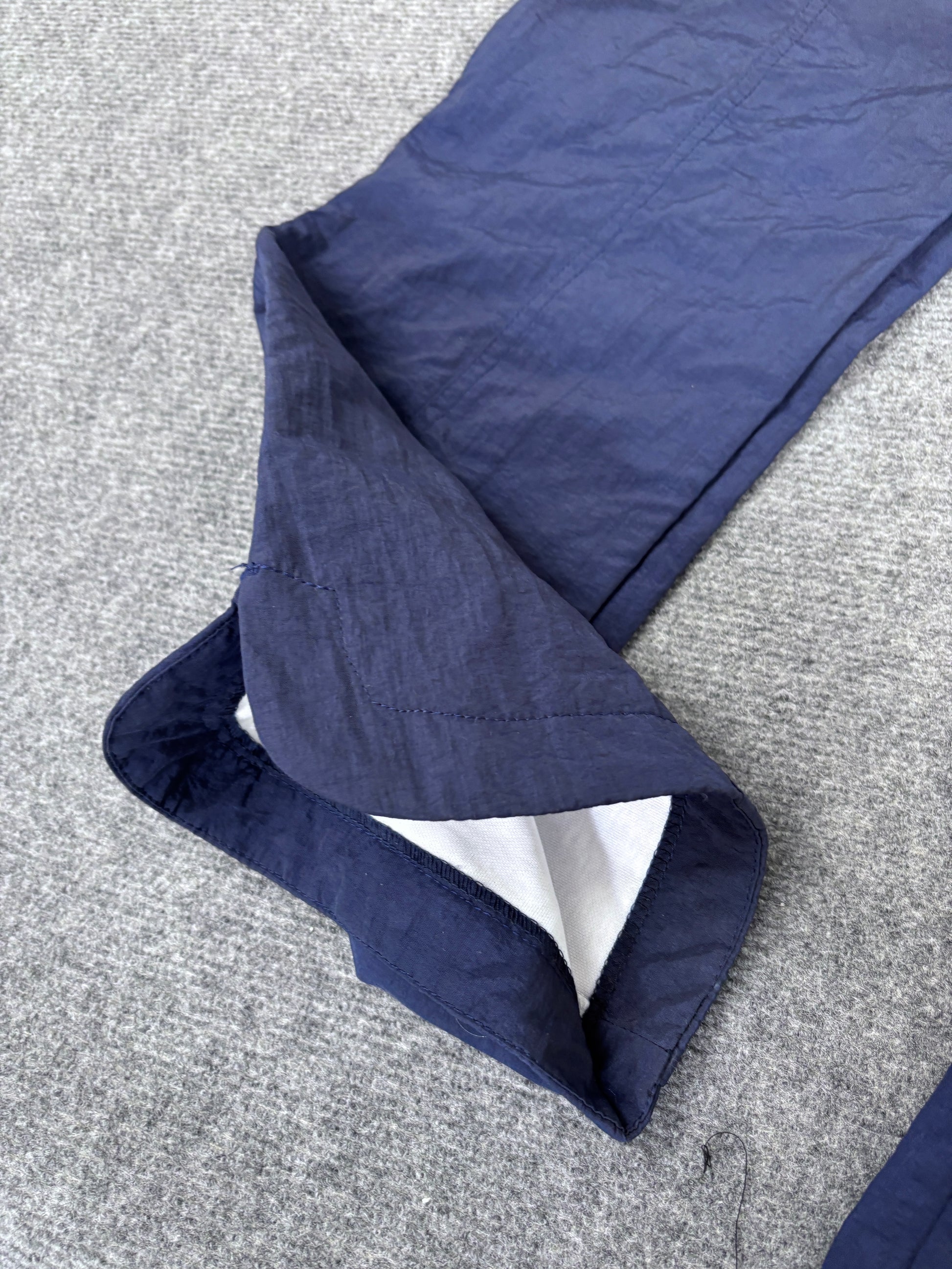 Vintage Y2K Nike Track Pants Women’s L Navy White Swoosh Spell Out Flared Leg Bungee Rare