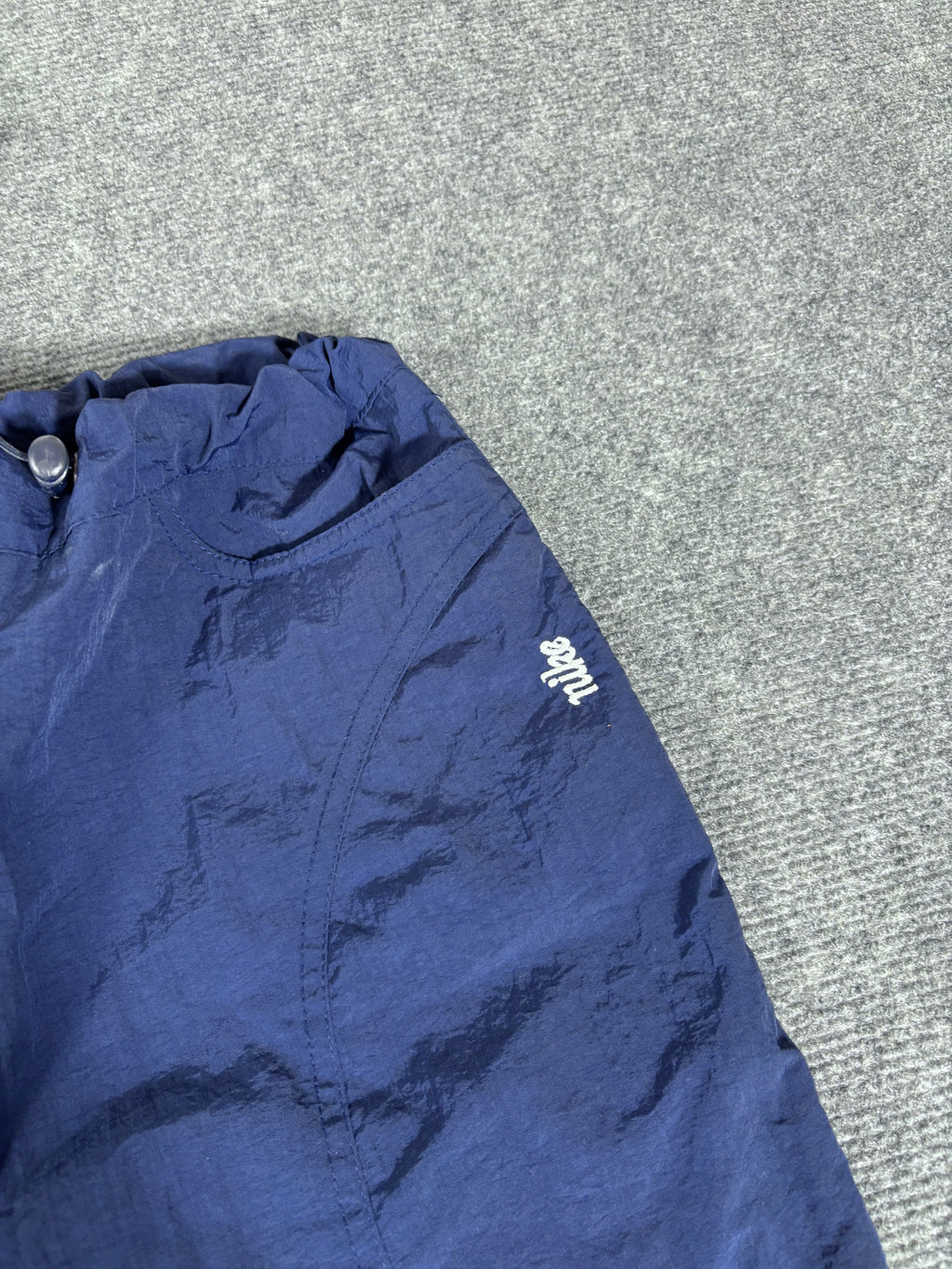 Vintage Y2K Nike Track Pants Women’s L Navy White Swoosh Spell Out Flared Leg Bungee Rare