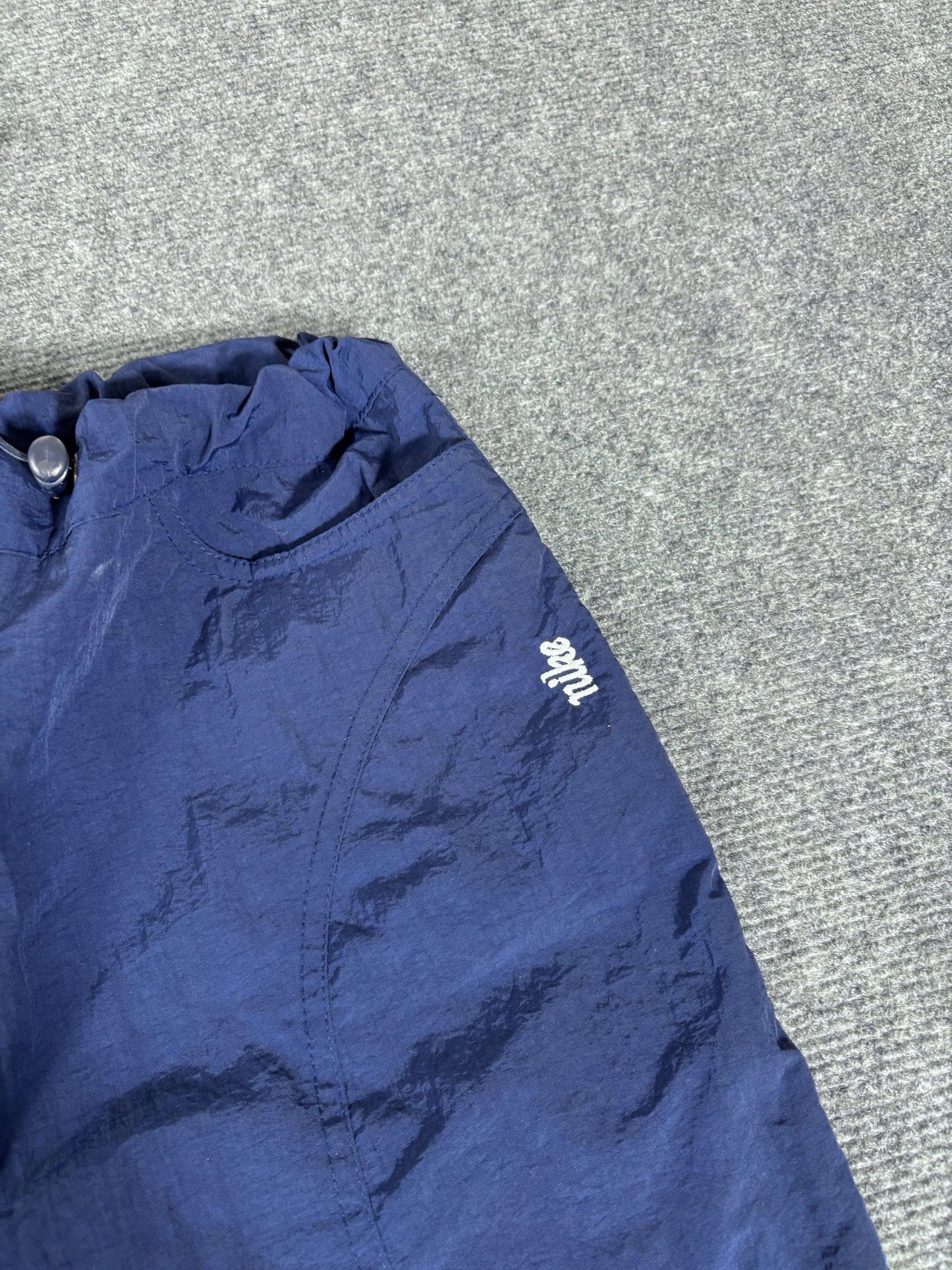 Vintage Y2K Nike Track Pants Women’s L Navy White Swoosh Spell Out Flared Leg Bungee Rare