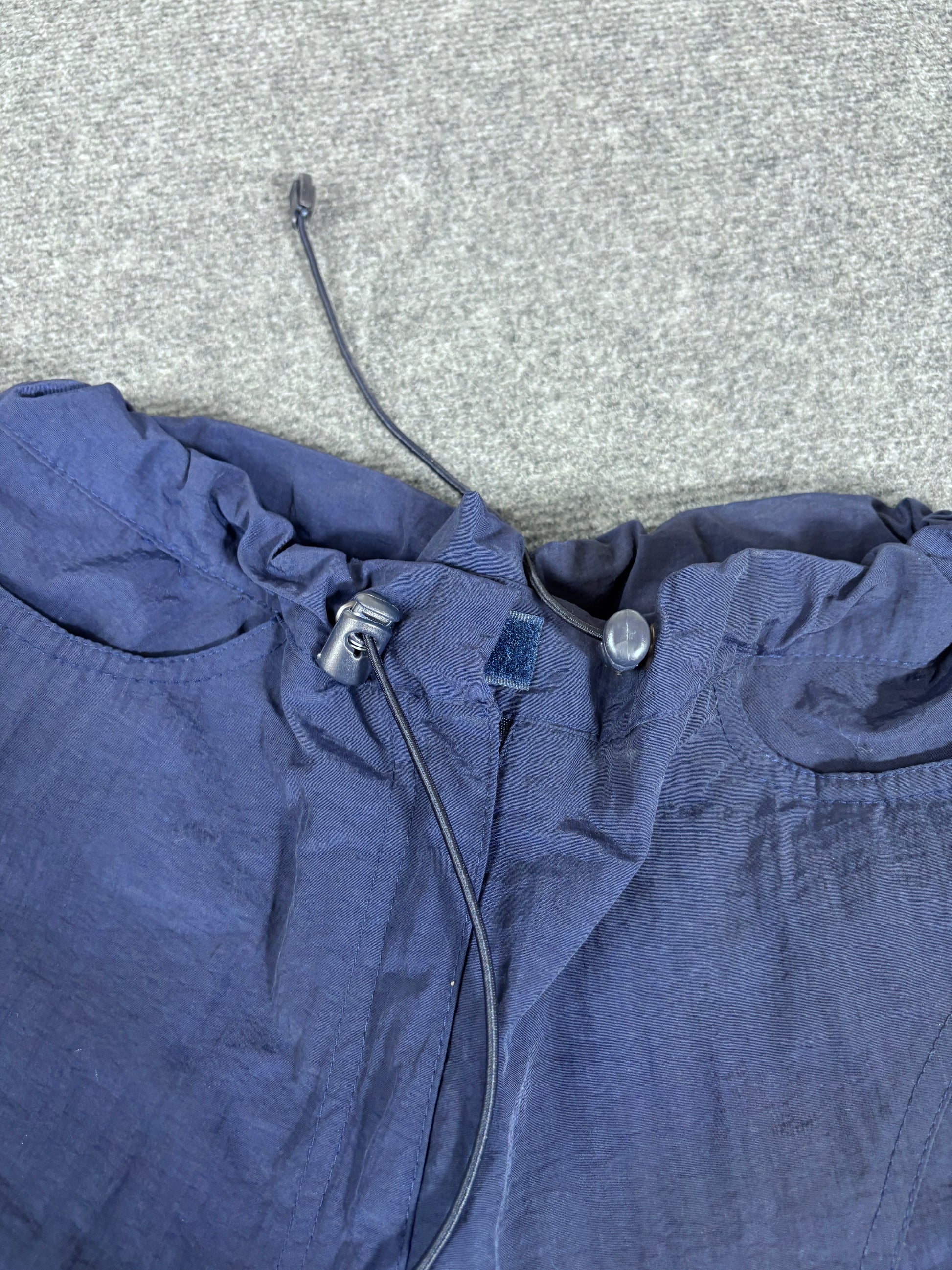 Vintage Y2K Nike Track Pants Women’s L Navy White Swoosh Spell Out Flared Leg Bungee Rare