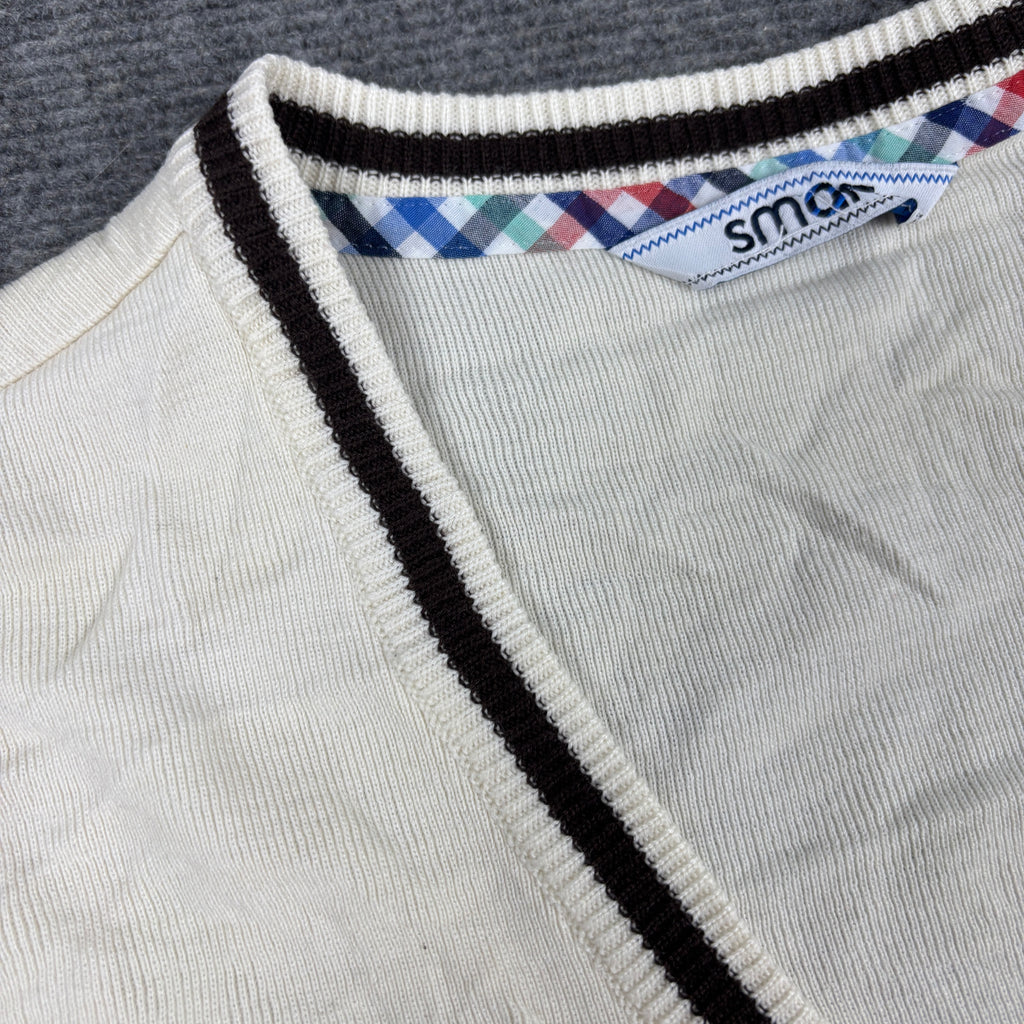 Vintage Korean School Sweater Vest Women's Large White V-Neck Jumper