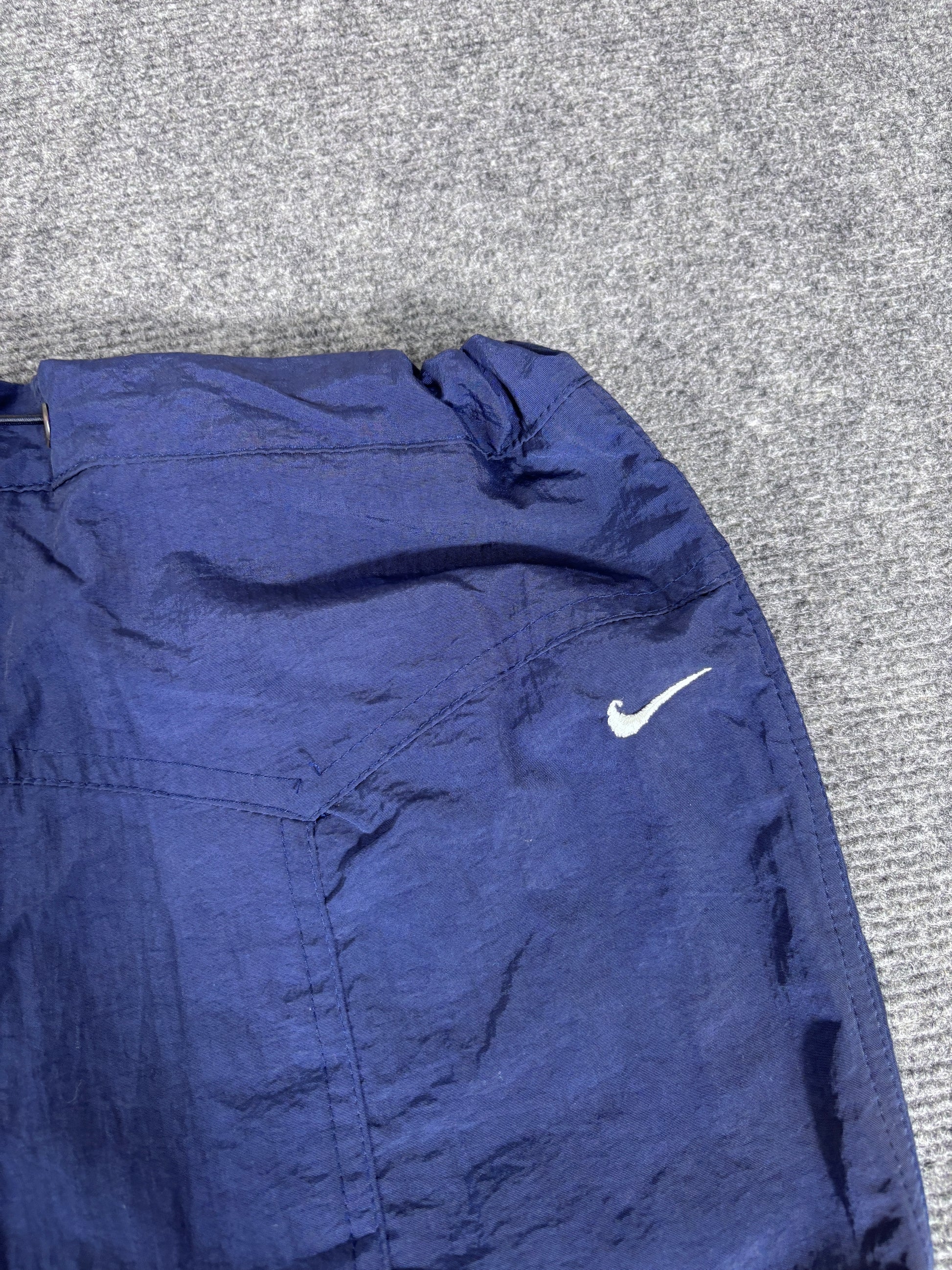 Vintage Y2K Nike Track Pants Women’s L Navy White Swoosh Spell Out Flared Leg Bungee Rare