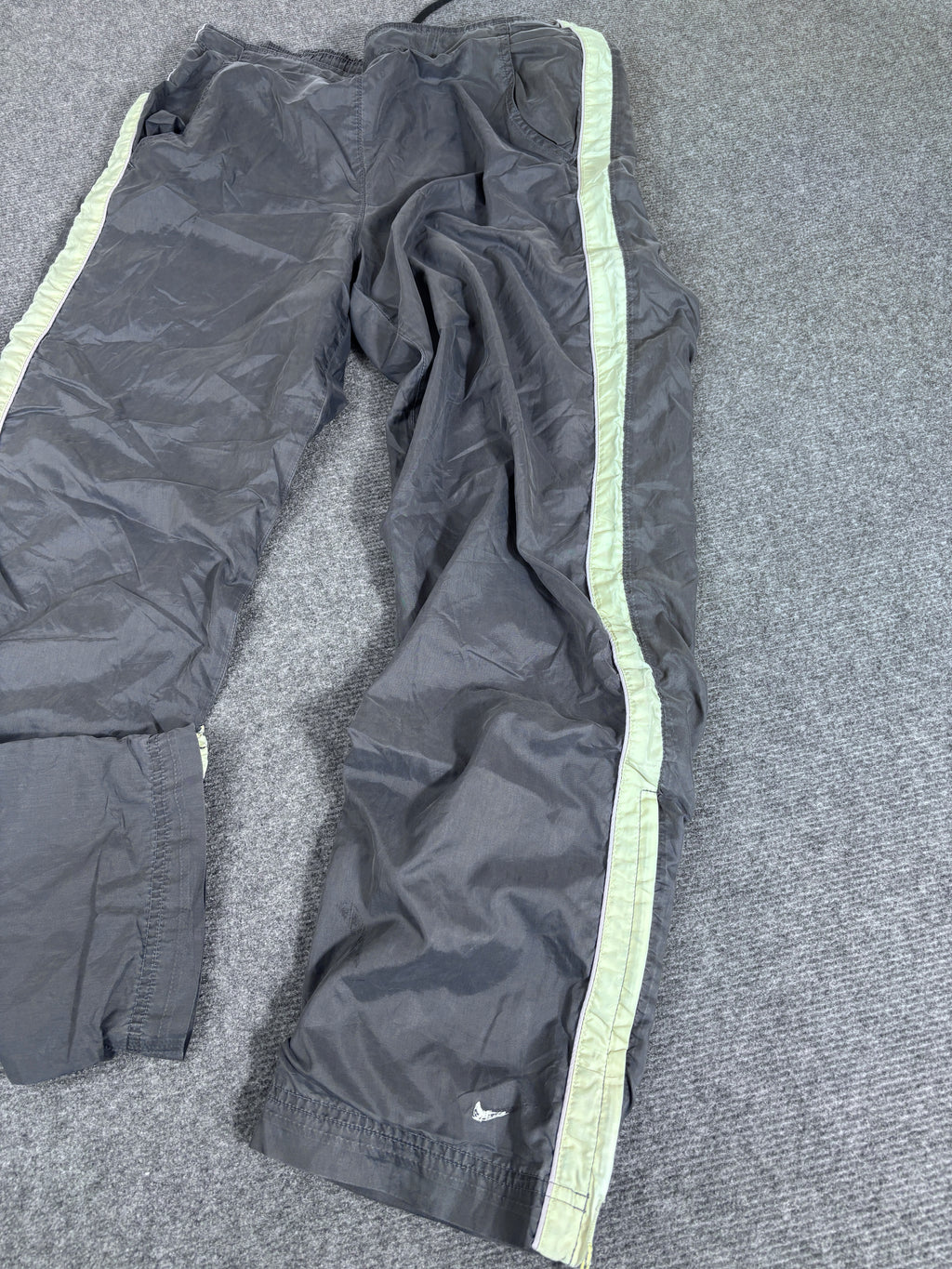 Vintage Y2K Nike Track Pants Women’s M Grey Nylon Yellow Ankle Swoosh