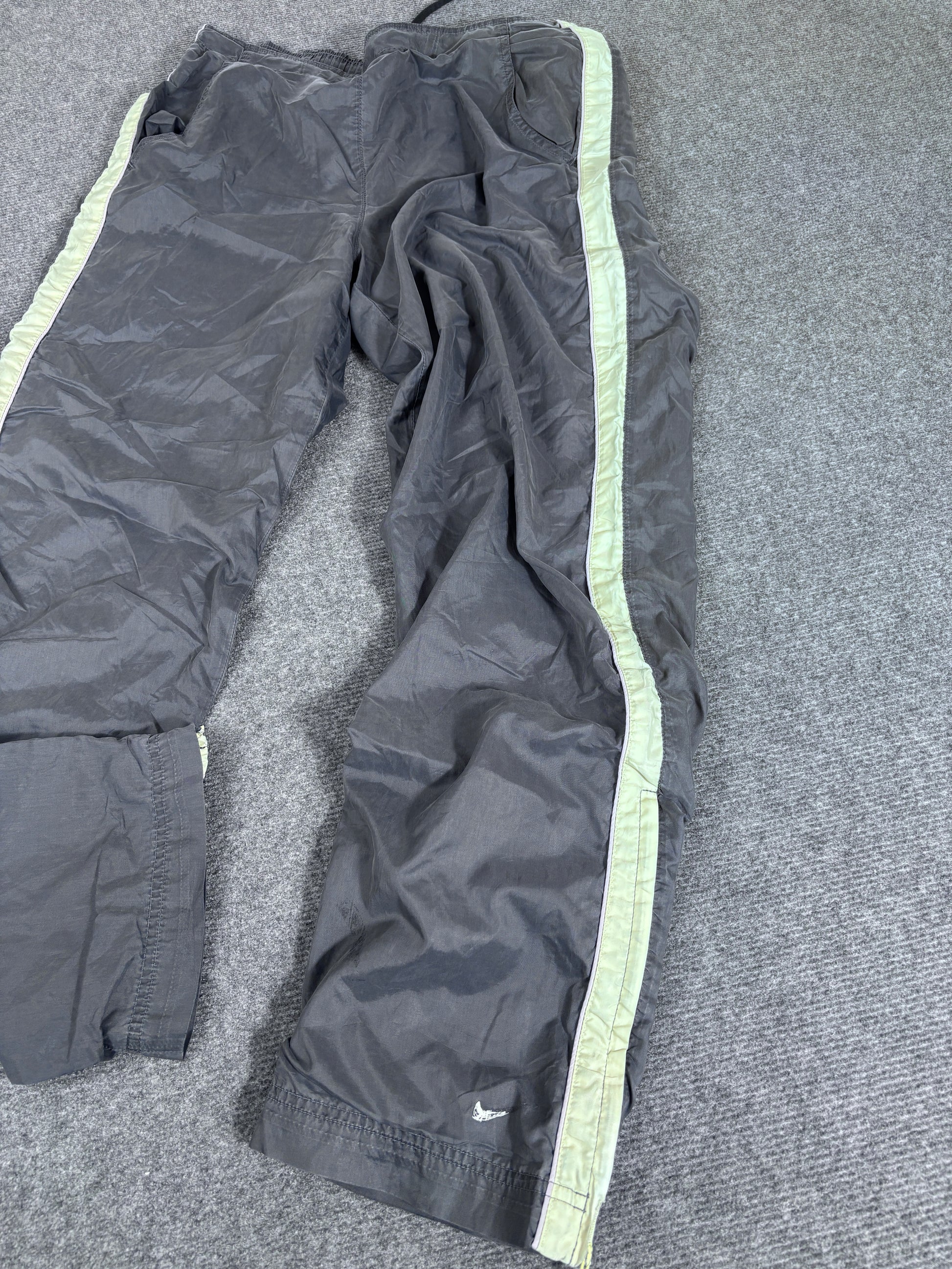 Vintage Y2K Nike Track Pants Women’s M Grey Nylon Yellow Ankle Swoosh