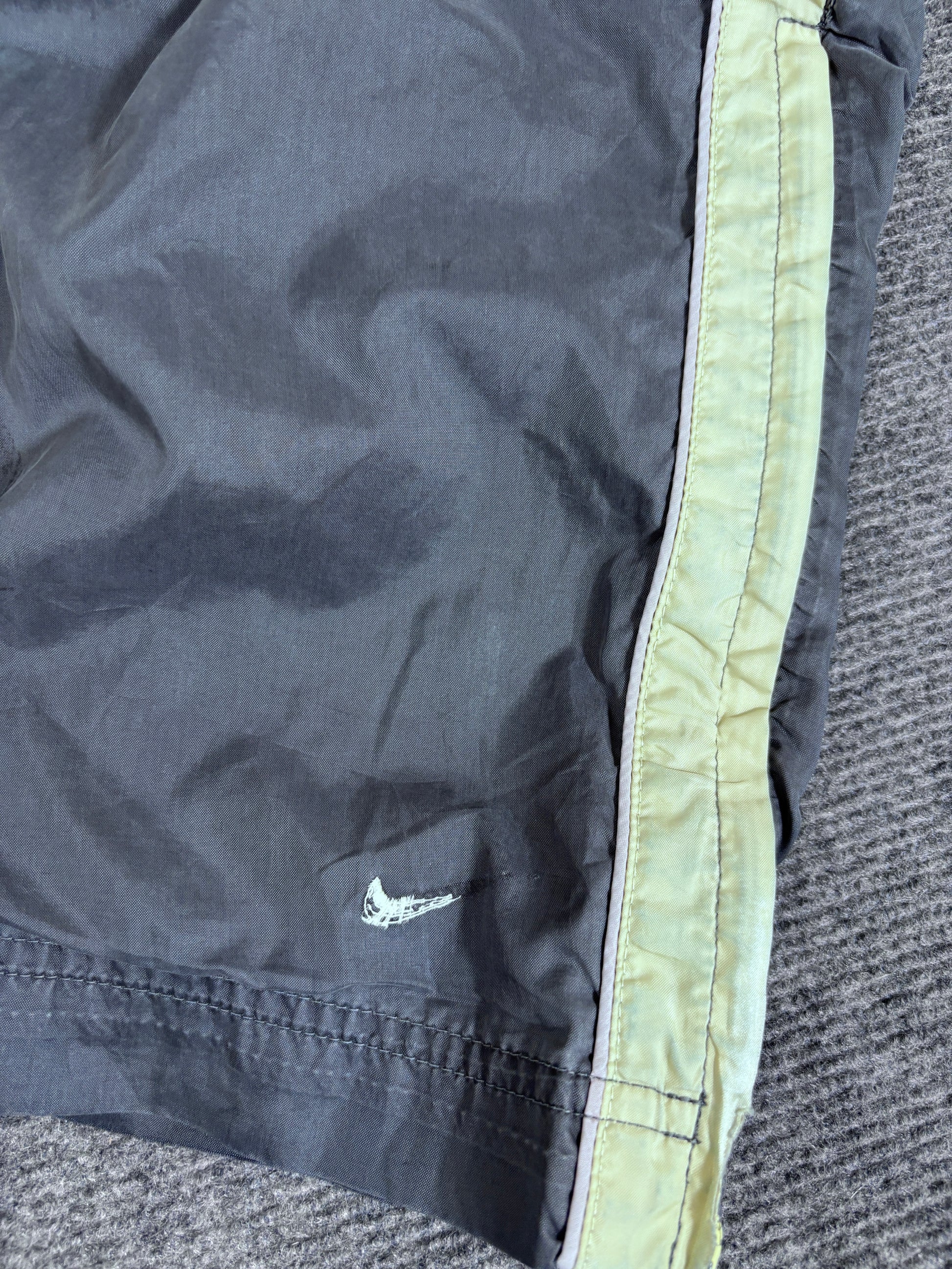 Vintage Y2K Nike Track Pants Women’s M Grey Nylon Yellow Ankle Swoosh