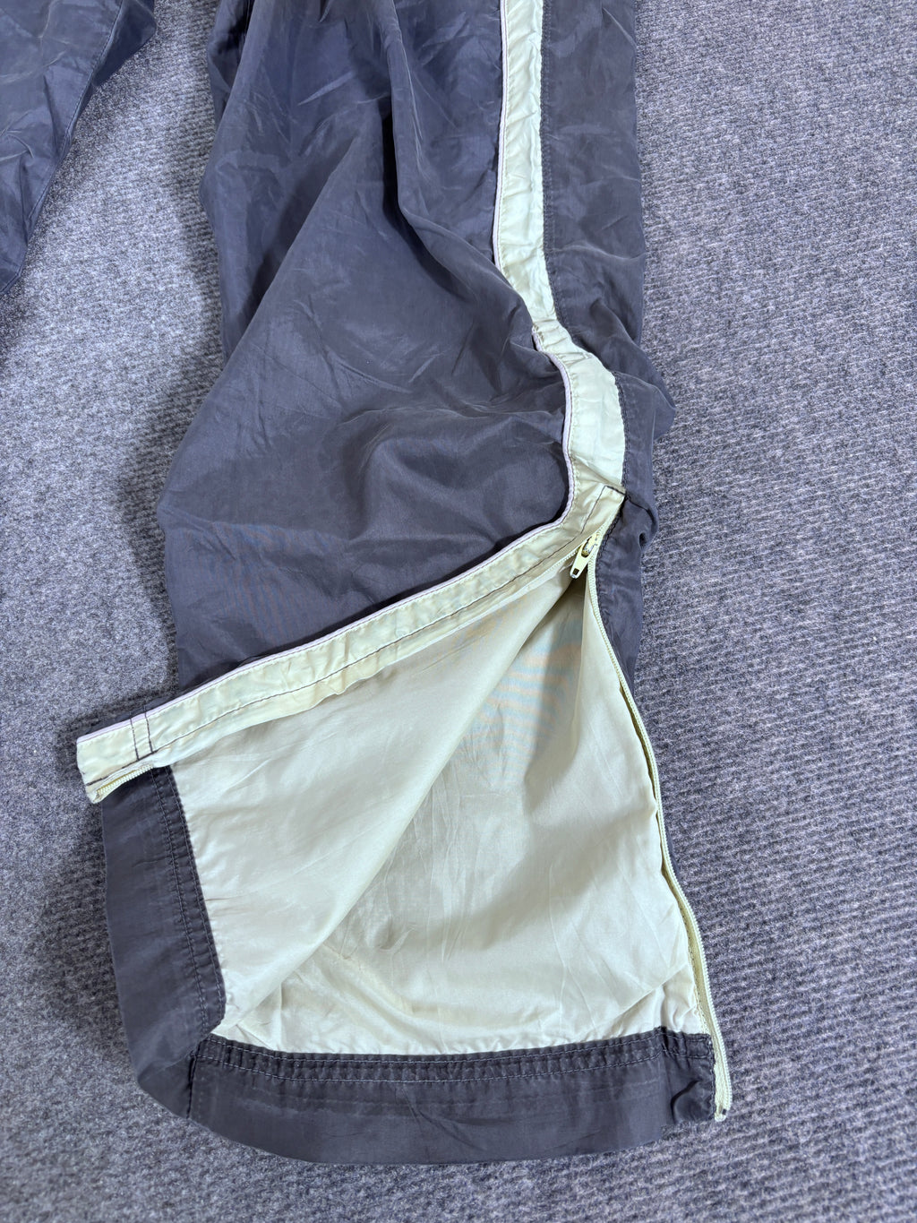 Vintage Y2K Nike Track Pants Women’s M Grey Nylon Yellow Ankle Swoosh