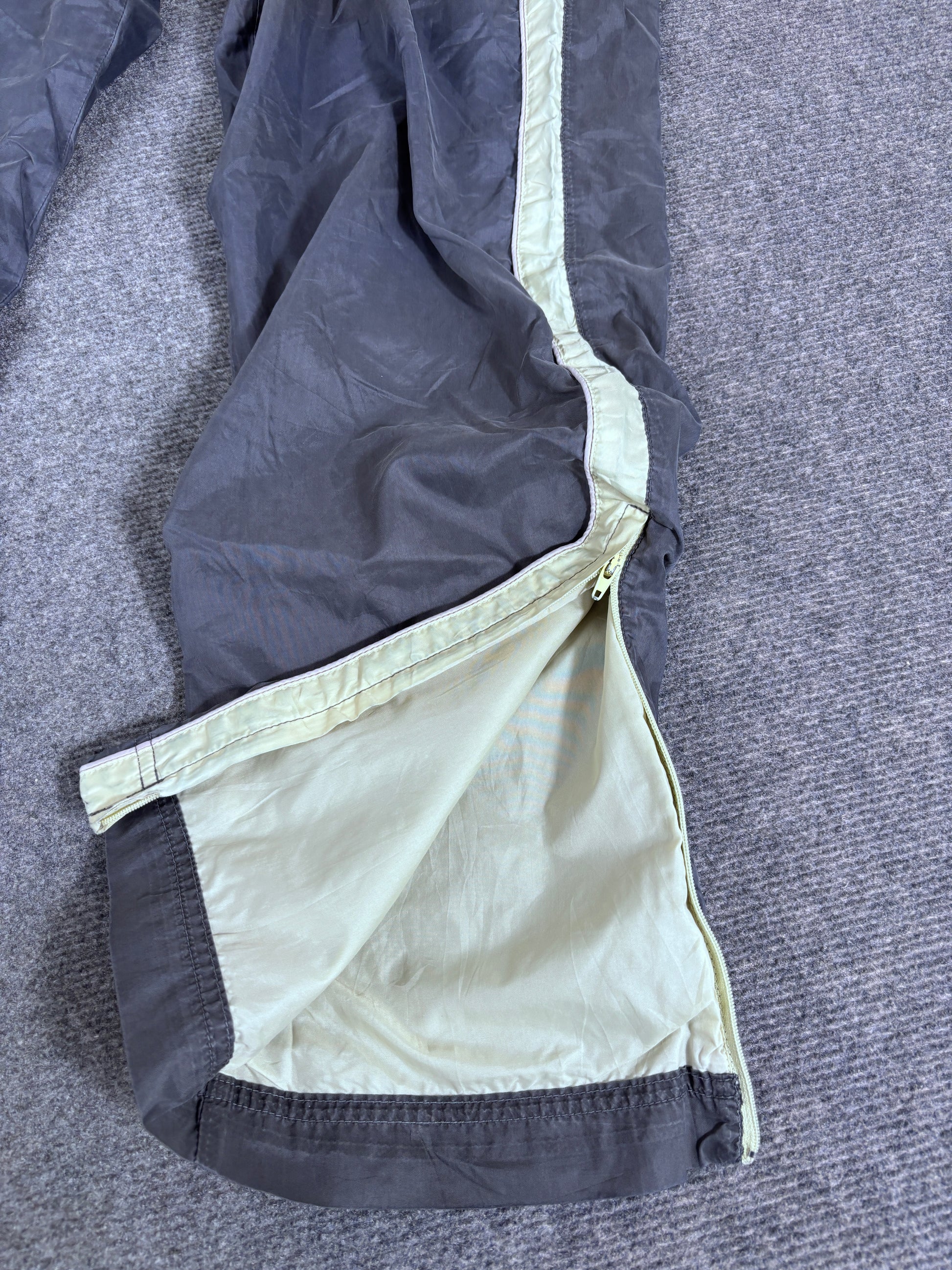 Vintage Y2K Nike Track Pants Women’s M Grey Nylon Yellow Ankle Swoosh