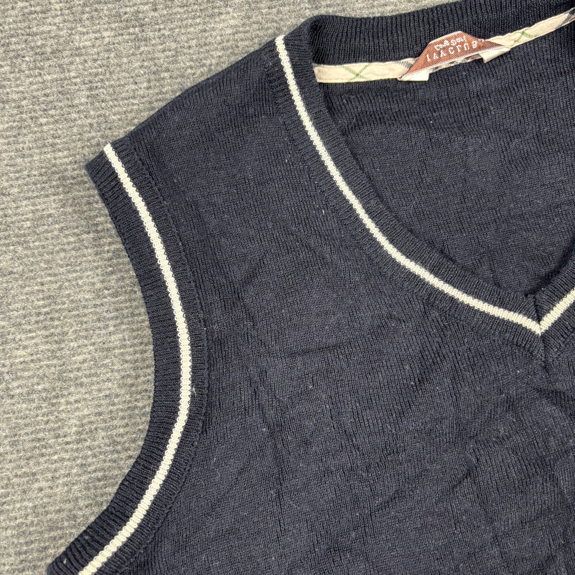 Vintage Korean School Sweater Vest Women's Small Black Badge Logo V-Neck Jumper