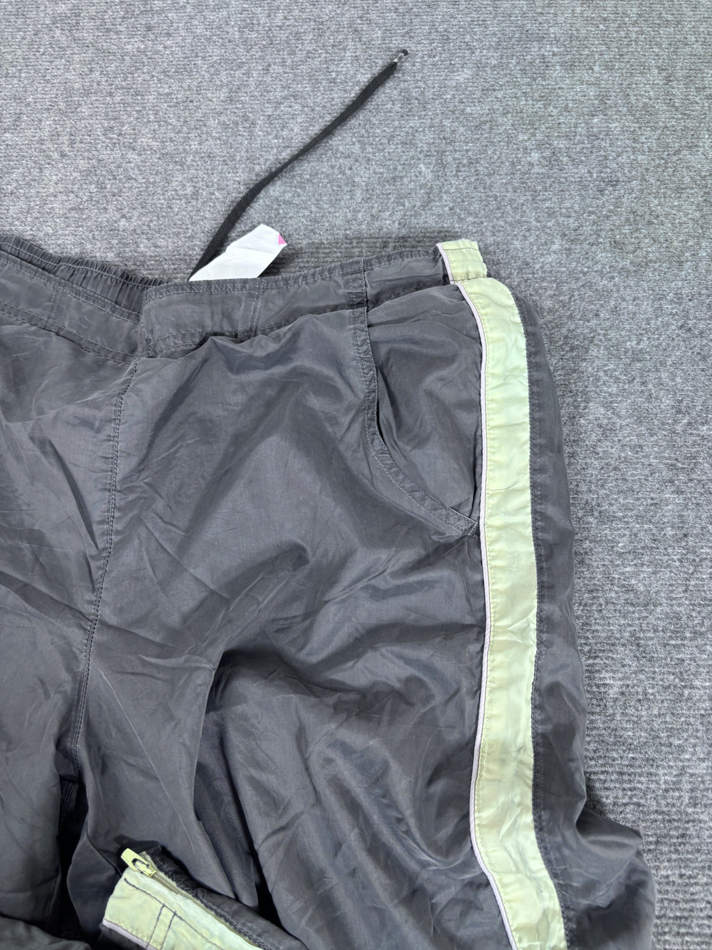 Vintage Y2K Nike Track Pants Women’s M Grey Nylon Yellow Ankle Swoosh