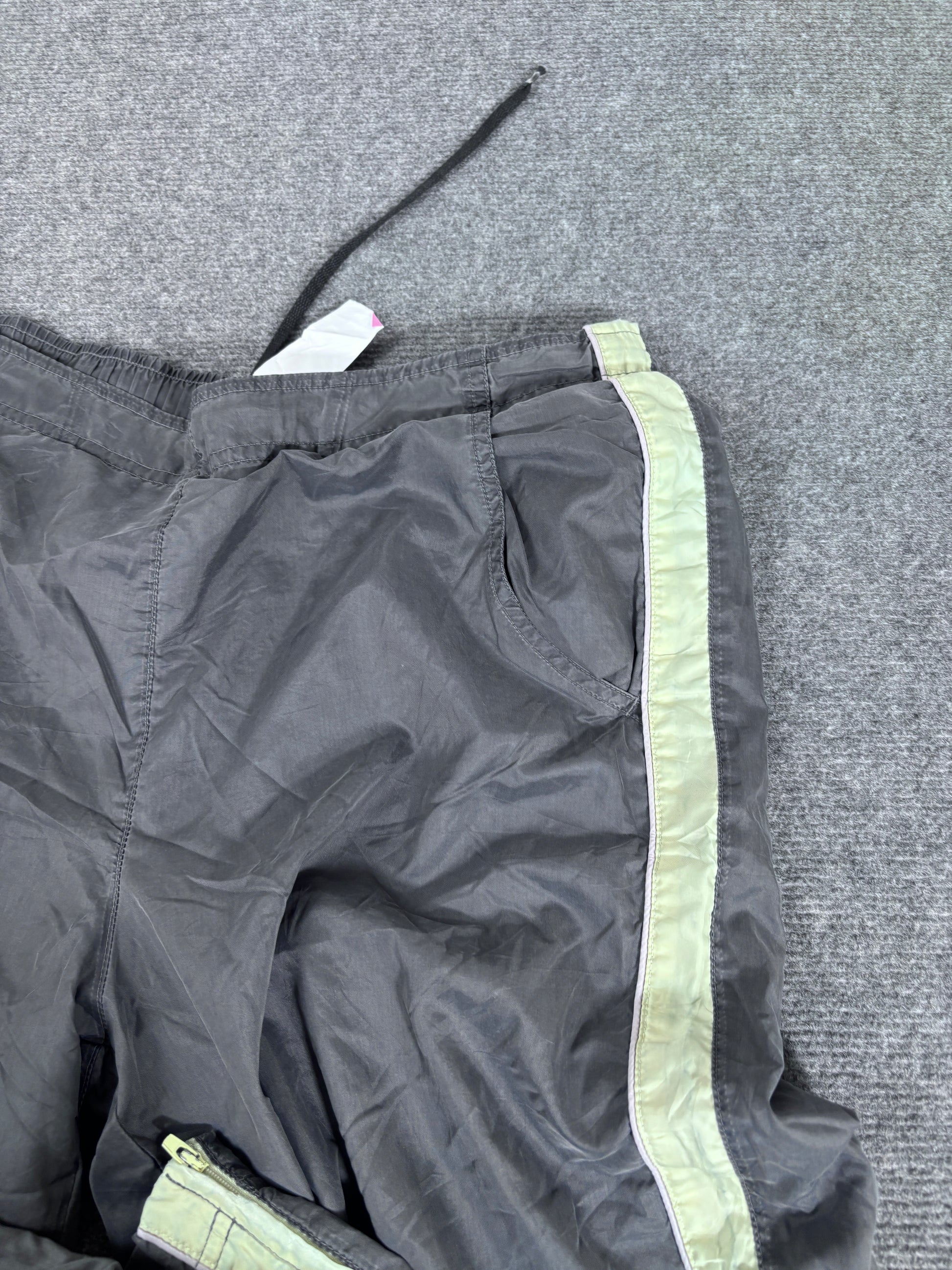 Vintage Y2K Nike Track Pants Women’s M Grey Nylon Yellow Ankle Swoosh