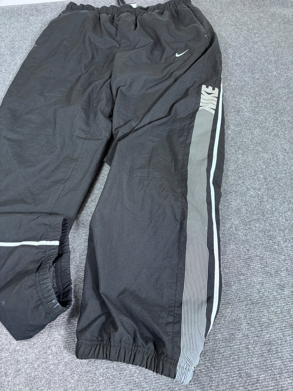 Vintage Y2K Nike Track Pants Men’s XL Black White Spell Out Logo Wide Leg Baggy