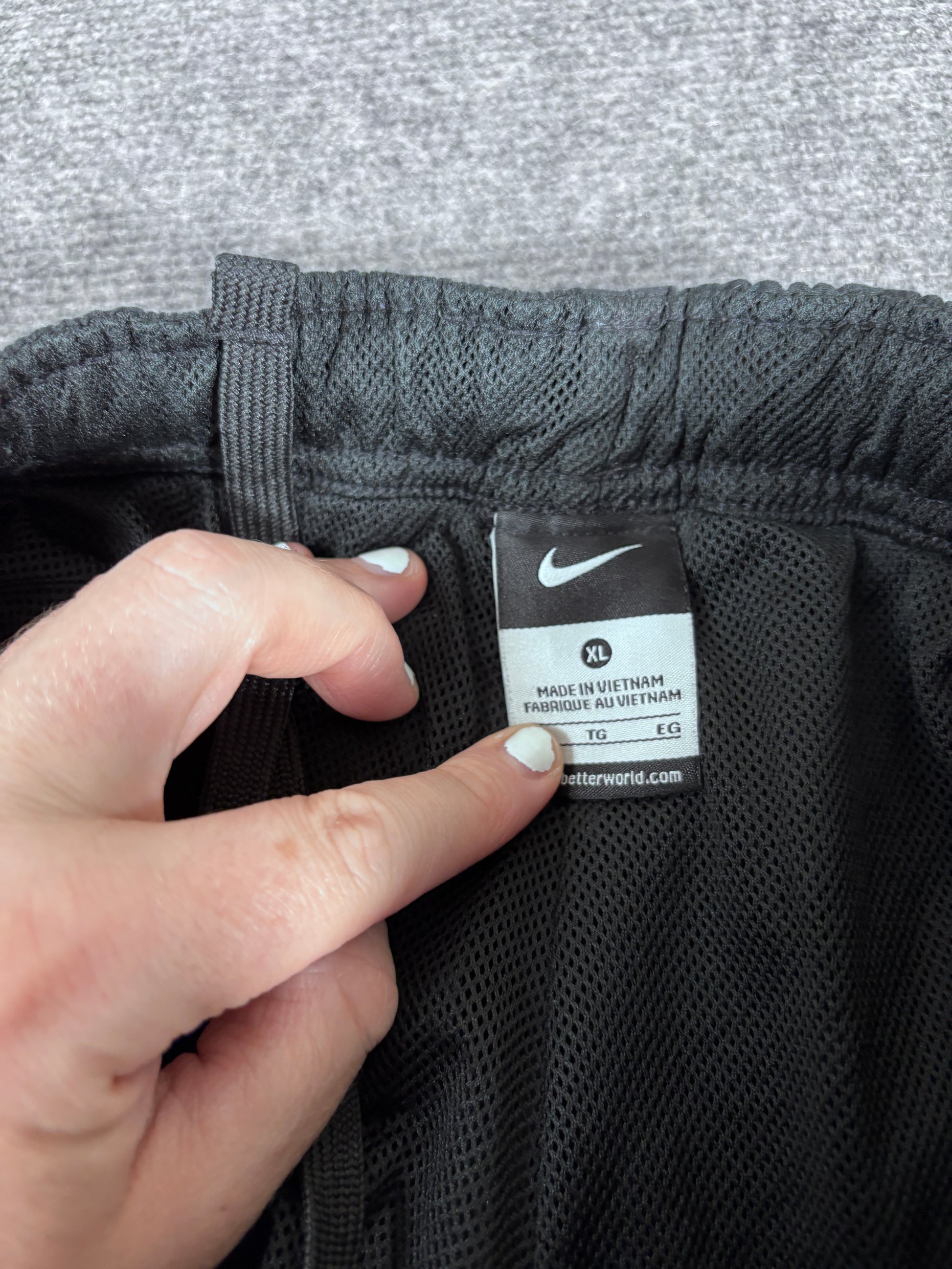 Vintage Y2K Nike Track Pants Men’s XL Black White Spell Out Logo Wide Leg Baggy