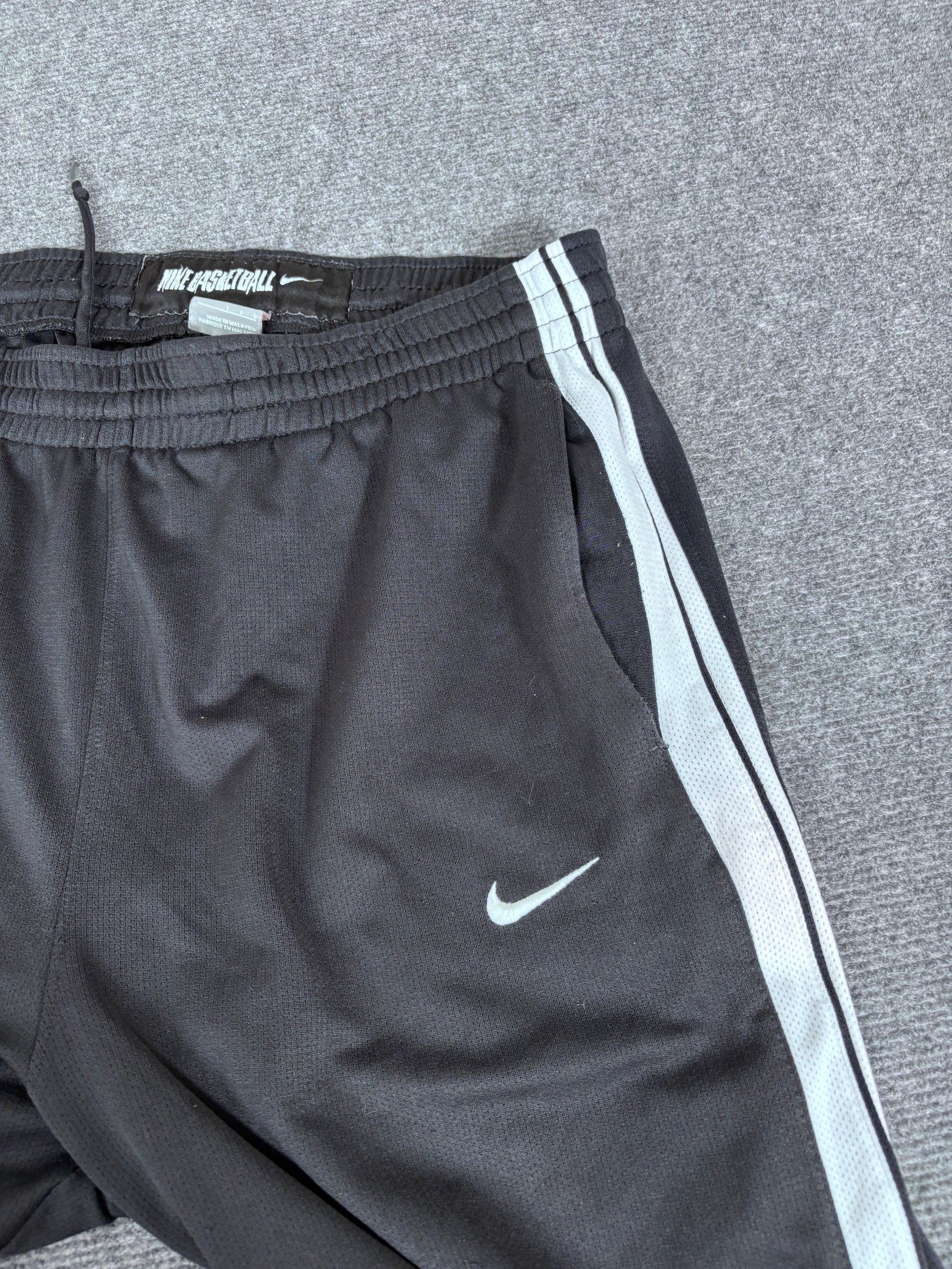 Vintage Y2K Nike Basketball Track Pants Men’s L Black White Mesh Wide Leg Ankle Zip