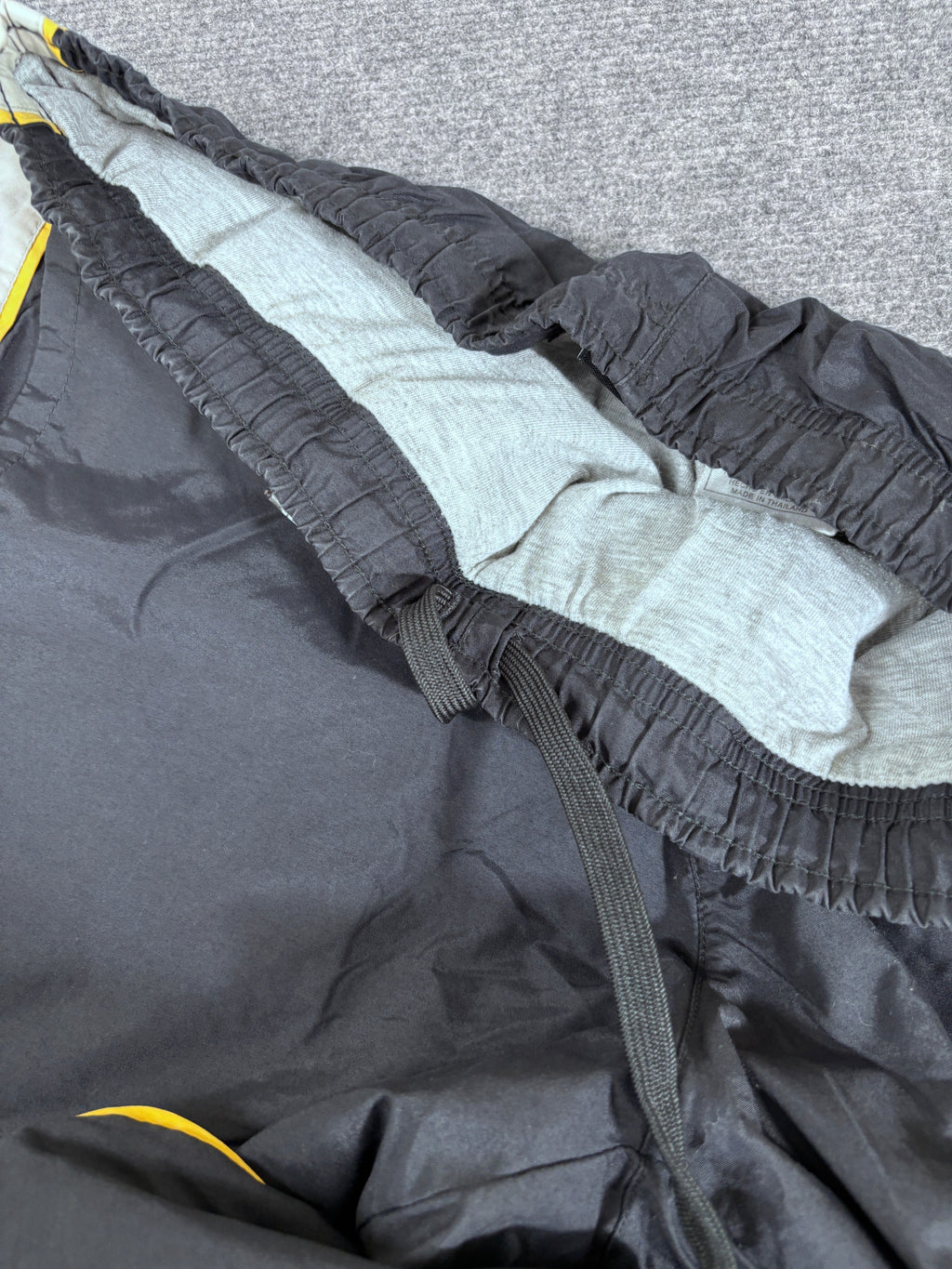 Vintage 90s Nike Track Pants Men’s M Black Grey Yellow Ankle Swoosh Front Cargo Pocket Baggy