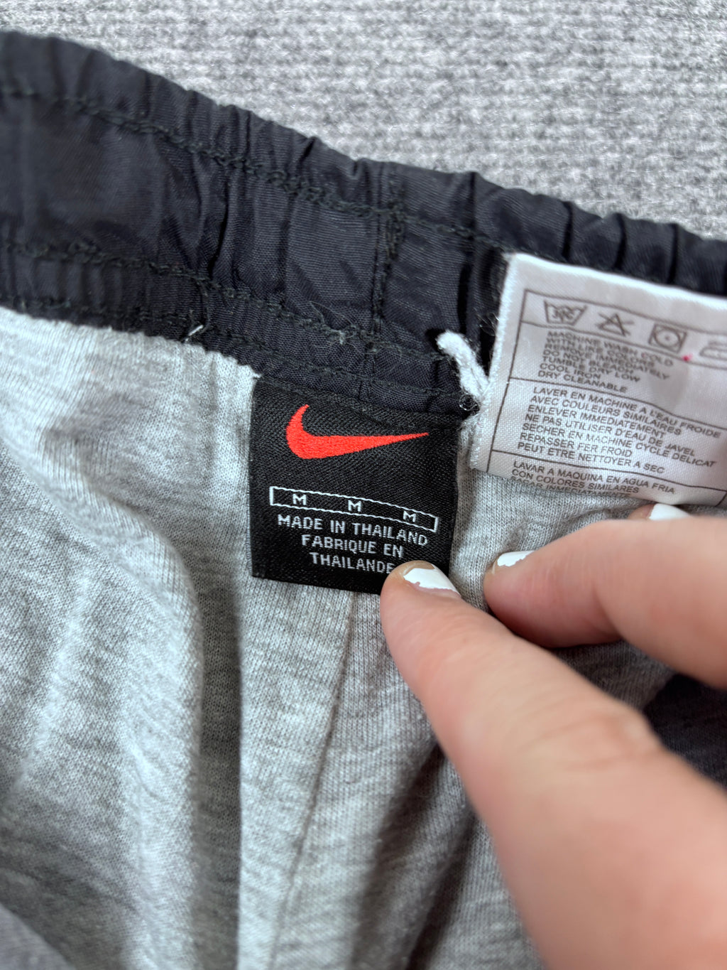 Vintage 90s Nike Track Pants Men’s M Black Grey Yellow Ankle Swoosh Front Cargo Pocket Baggy