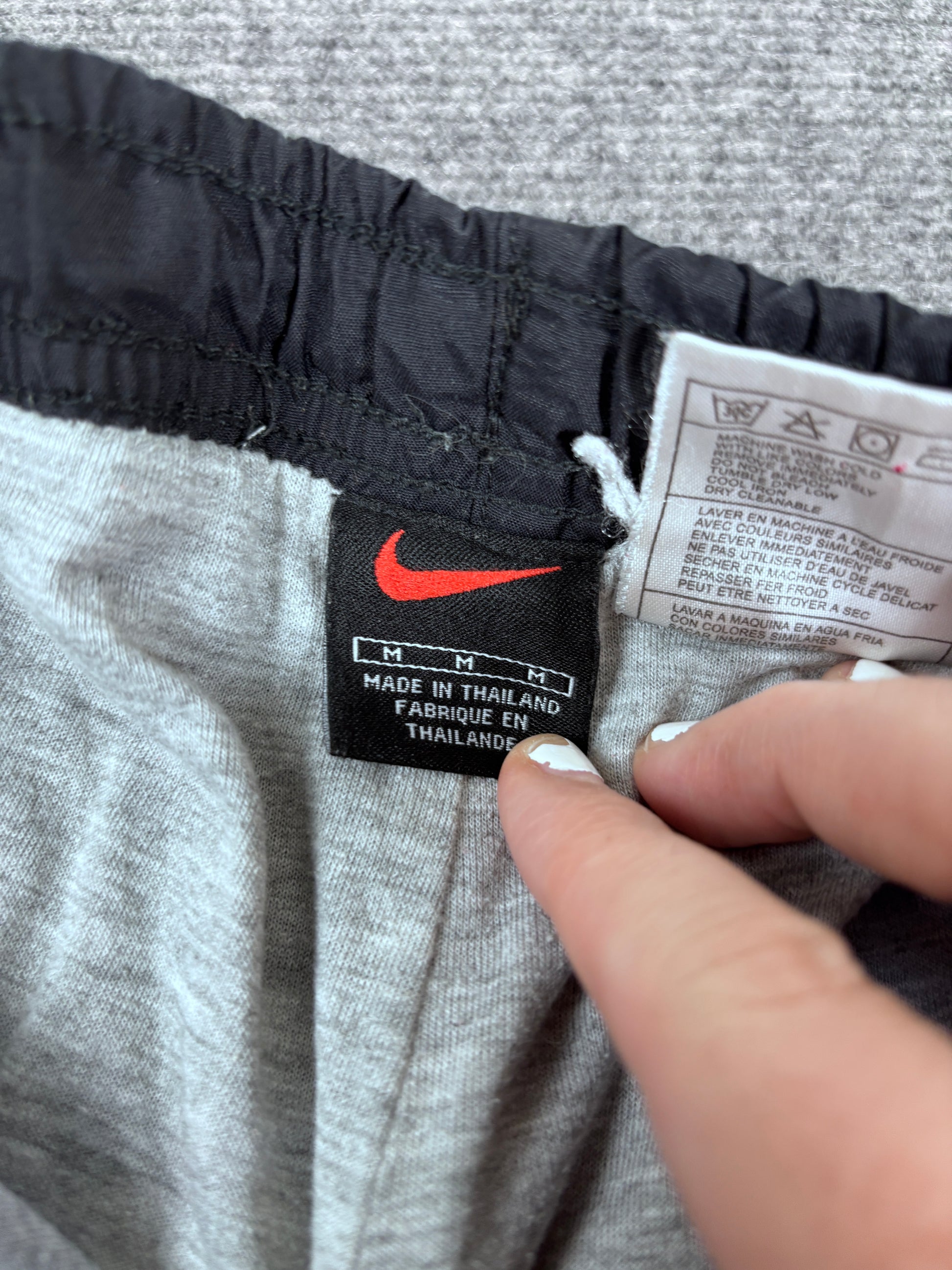 Vintage 90s Nike Track Pants Men’s M Black Grey Yellow Ankle Swoosh Front Cargo Pocket Baggy