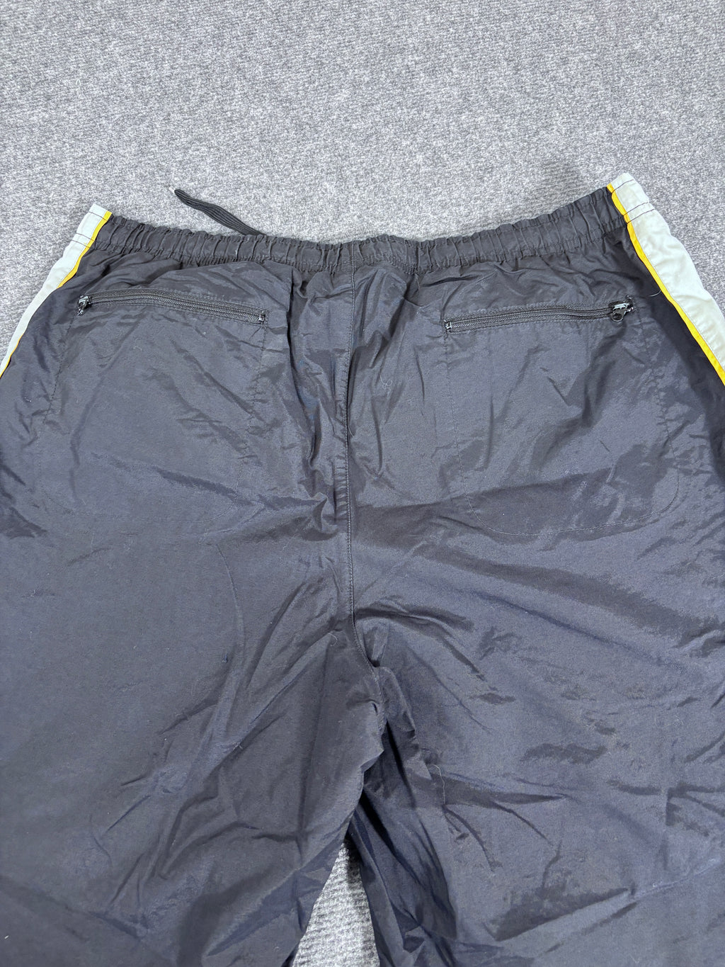 Vintage 90s Nike Track Pants Men’s M Black Grey Yellow Ankle Swoosh Front Cargo Pocket Baggy