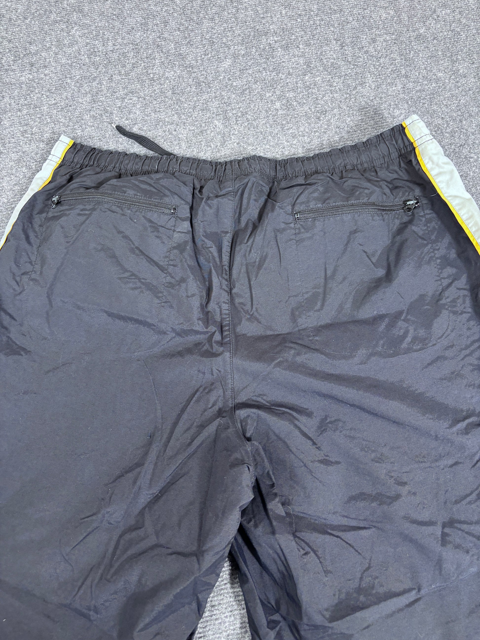 Vintage 90s Nike Track Pants Men’s M Black Grey Yellow Ankle Swoosh Front Cargo Pocket Baggy