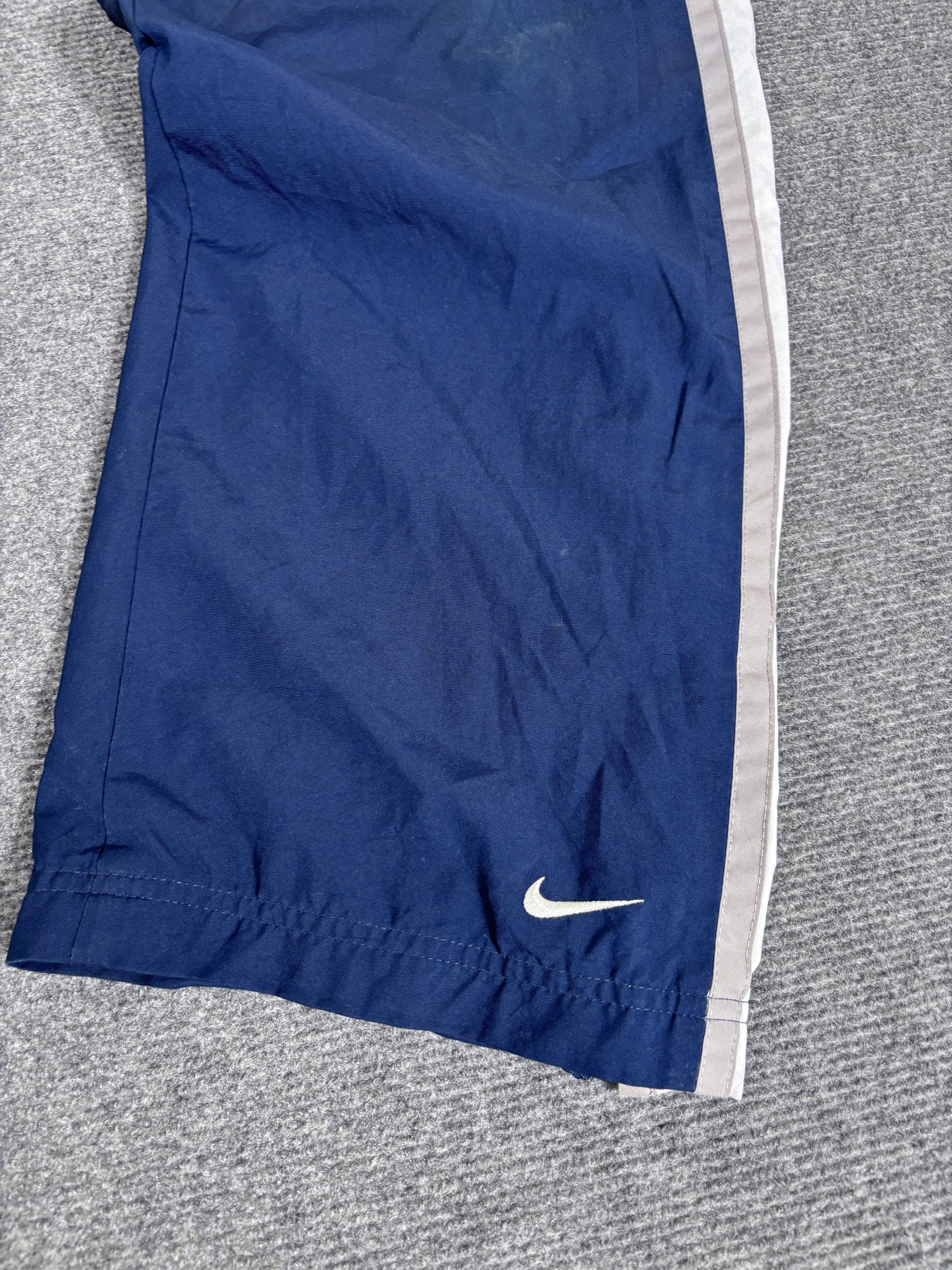 Vintage Y2K Nike Track Pants Women’s S Navy White Cargo Pocket Wide Leg Ankle Swoosh