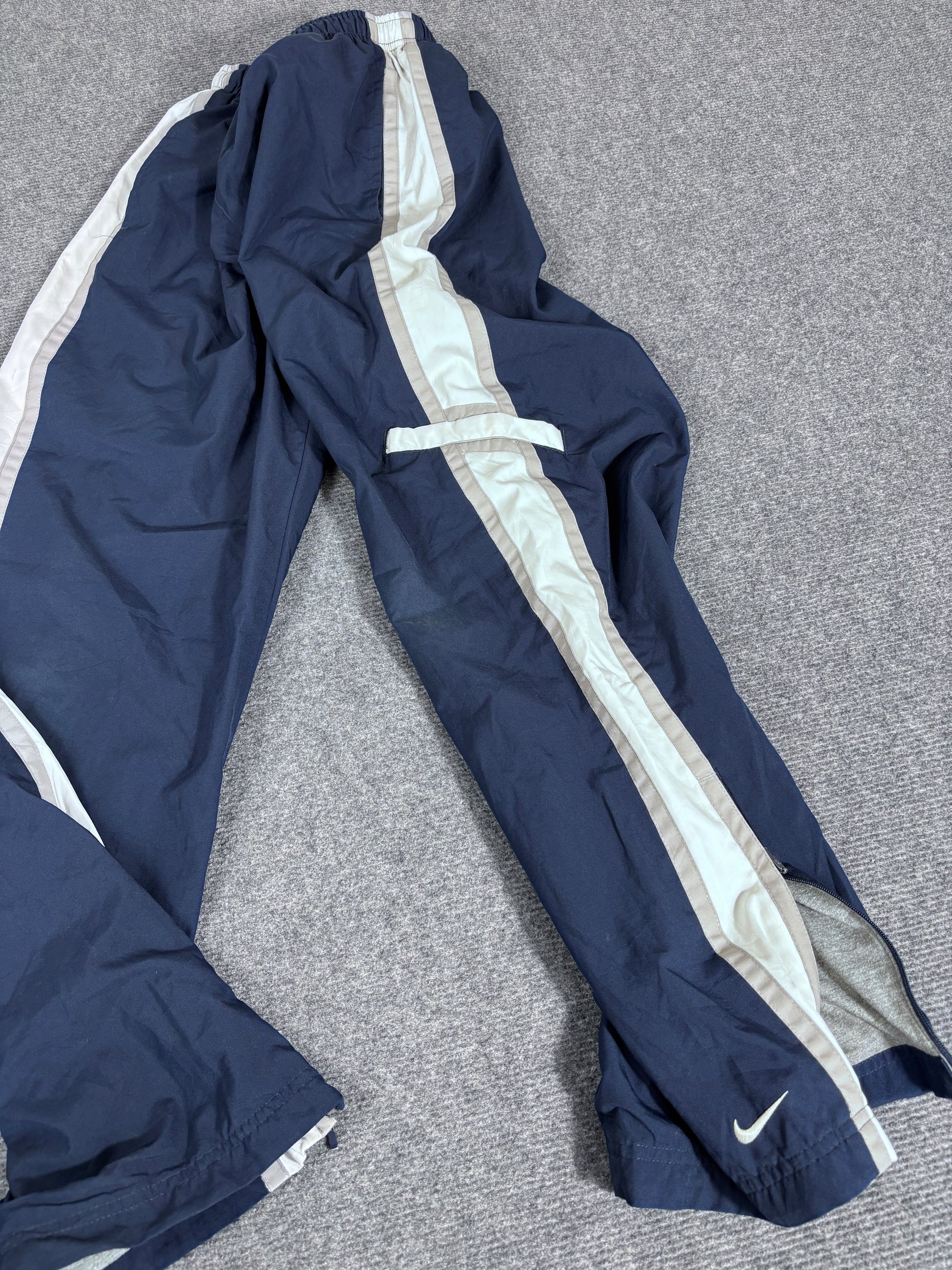 Vintage Y2K Nike Track Pants Women’s S Navy White Cargo Pocket Wide Leg Ankle Swoosh