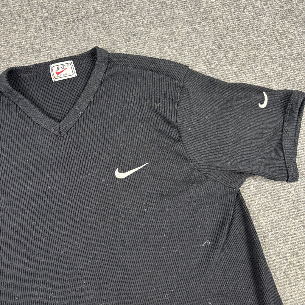 90s Nike Ribbed V-neck Top Women's Small Black White Swoosh T-shirt