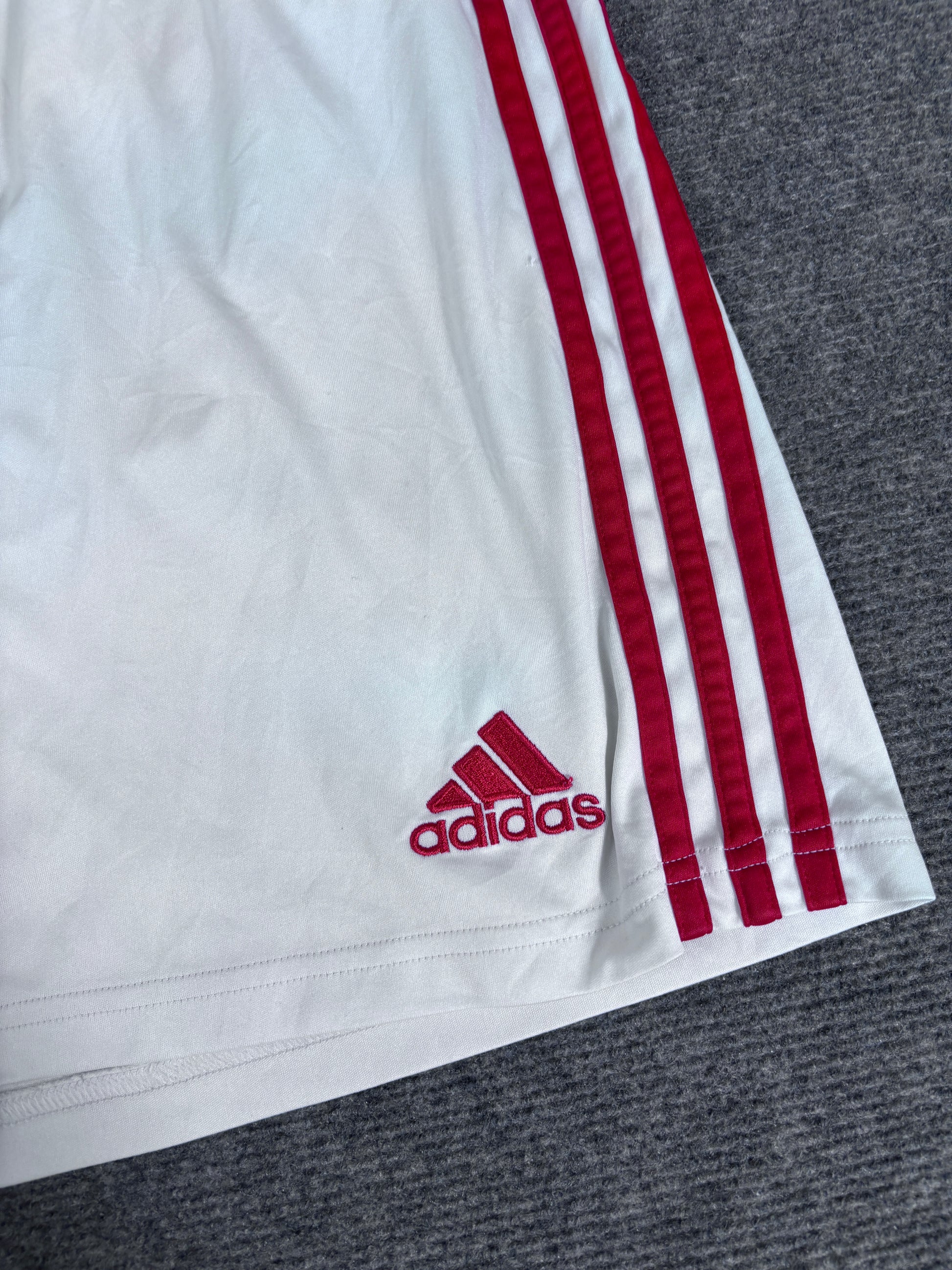 2019-20 Adidas Arsenal Shorts Size L White Red 3-Stripe Football Badge Logo