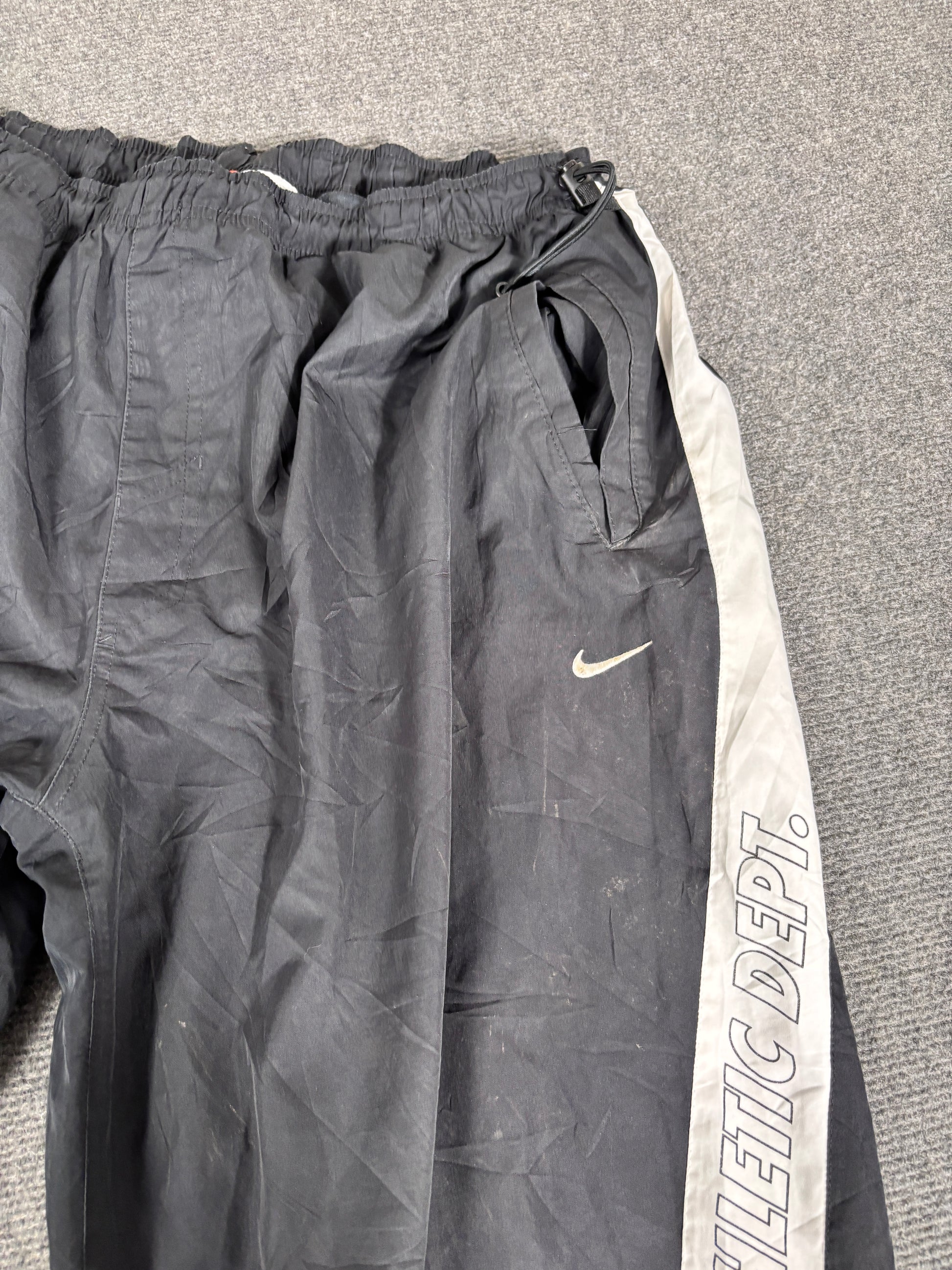 Vintage Y2K Nike Track Pants Men’s XL Black White Spell Out Bungee Tab Wide Leg