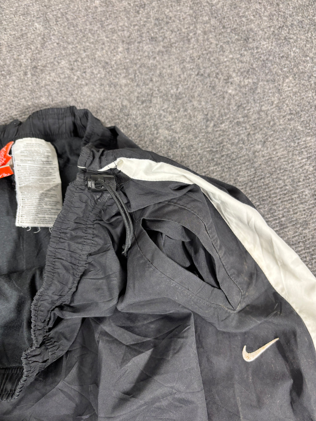 Vintage Y2K Nike Track Pants Men’s XL Black White Spell Out Bungee Tab Wide Leg