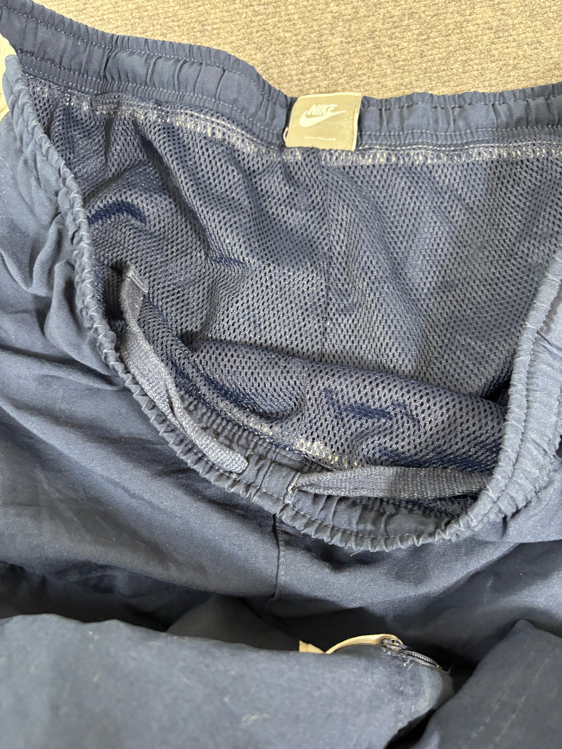 Vintage Y2K Nike Track Pants Women’s L Navy White Ankle Swoosh Wide Leg Ankle Zip