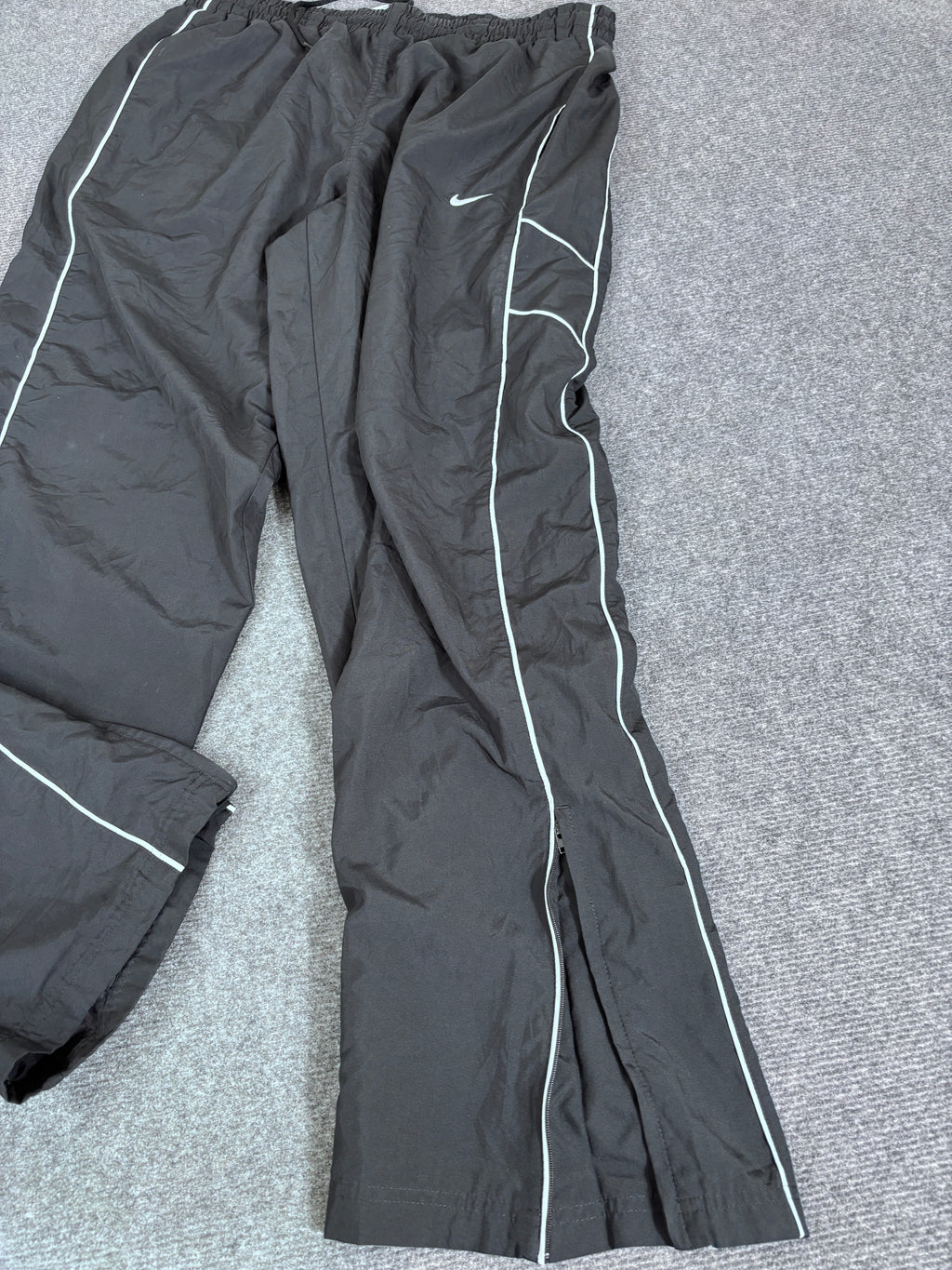 Vintage Y2K Nike Track Pants Men’s XL Black White Piping Swoosh Wide Leg Premo