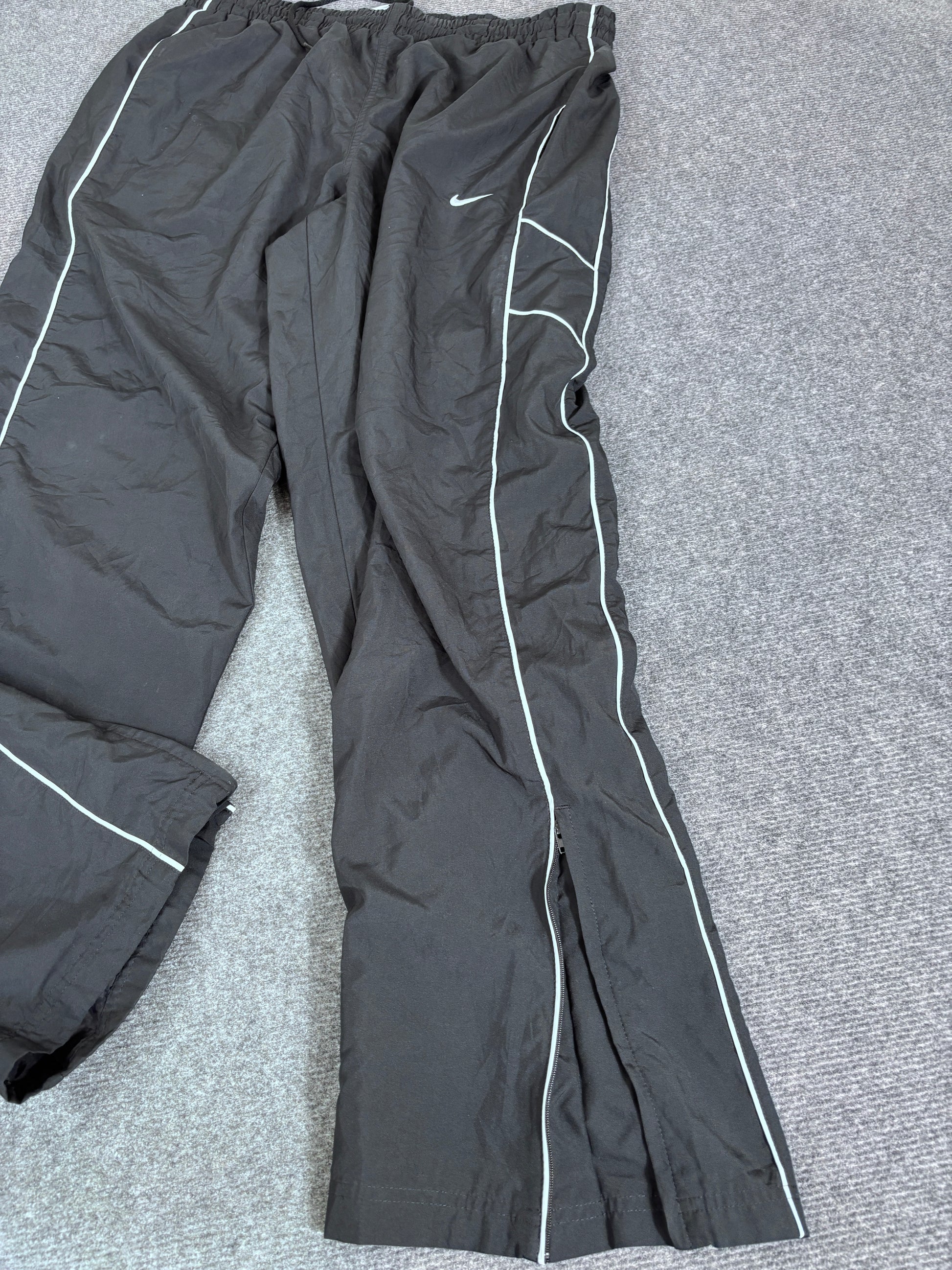 Vintage Y2K Nike Track Pants Men’s XL Black White Piping Swoosh Wide Leg Premo