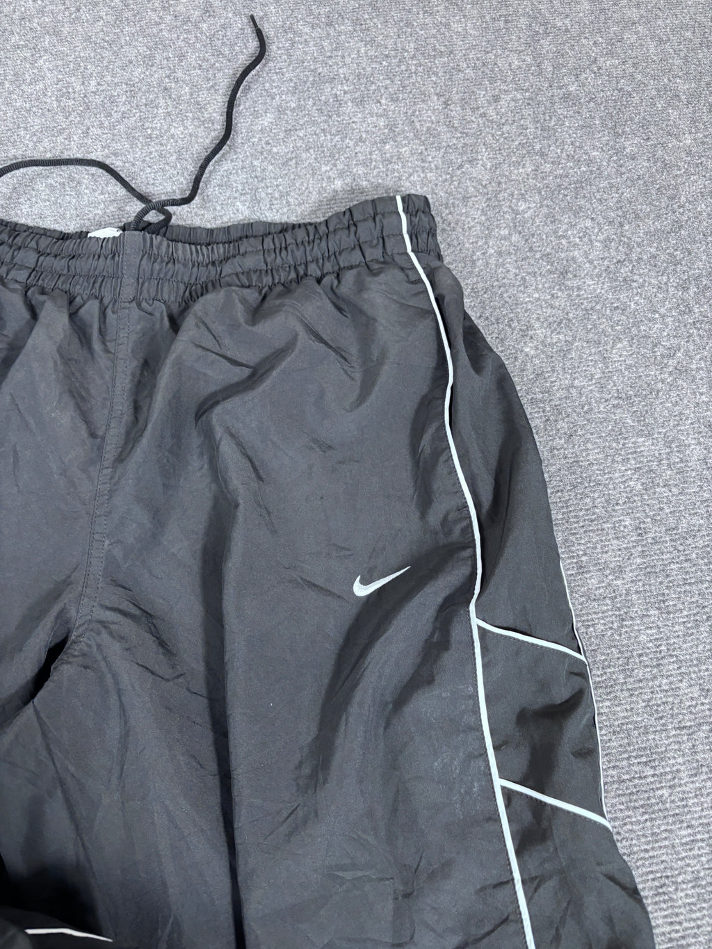 Vintage Y2K Nike Track Pants Men’s XL Black White Piping Swoosh Wide Leg Premo