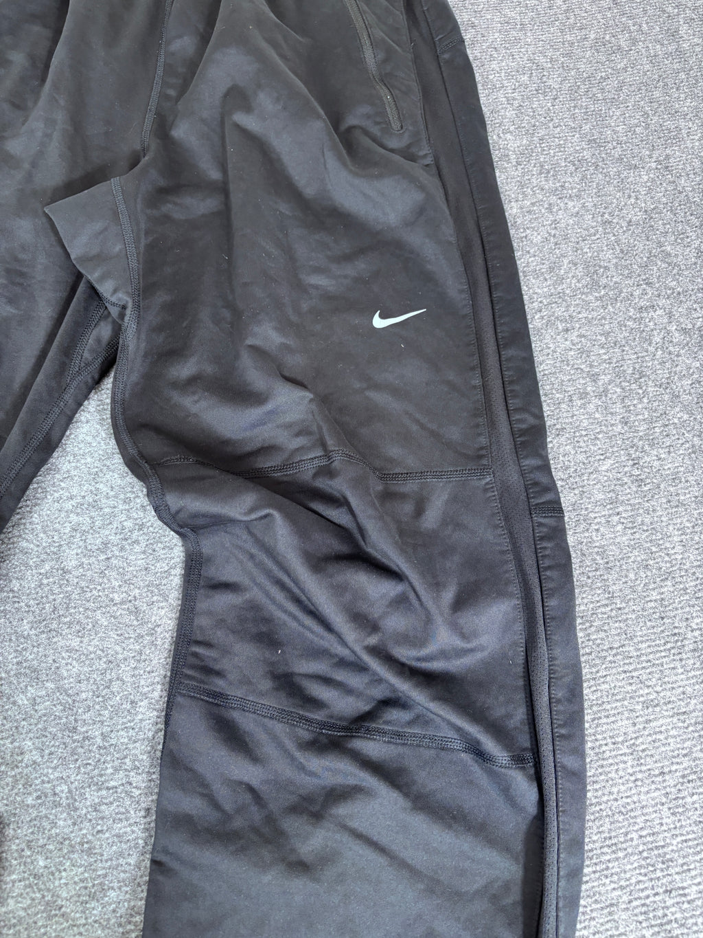 Nike Dri-Fit Track Pants Men’s M Black Grey Swoosh Running Double Knee Ankle Zip