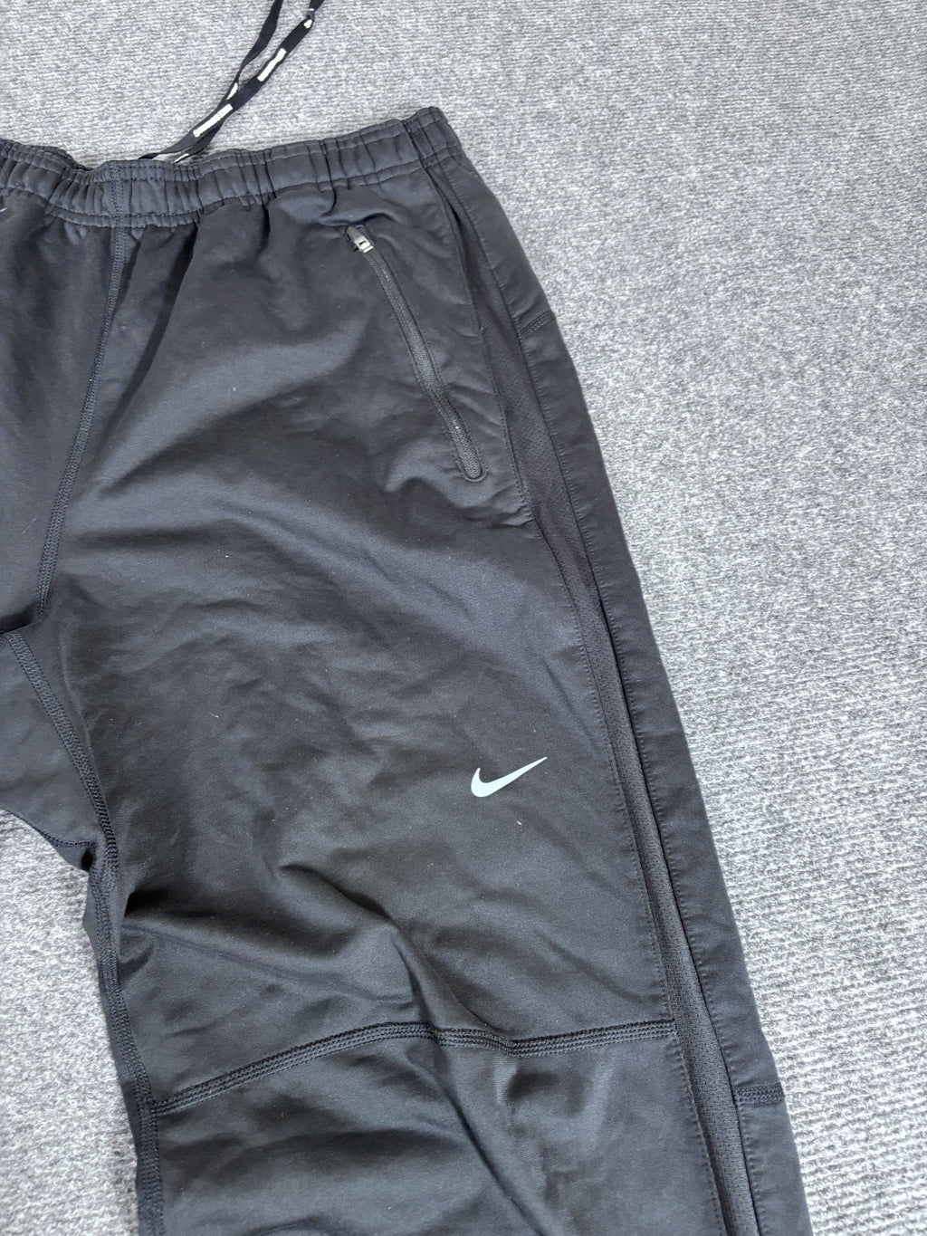 Nike Dri-Fit Track Pants Men’s M Black Grey Swoosh Running Double Knee Ankle Zip