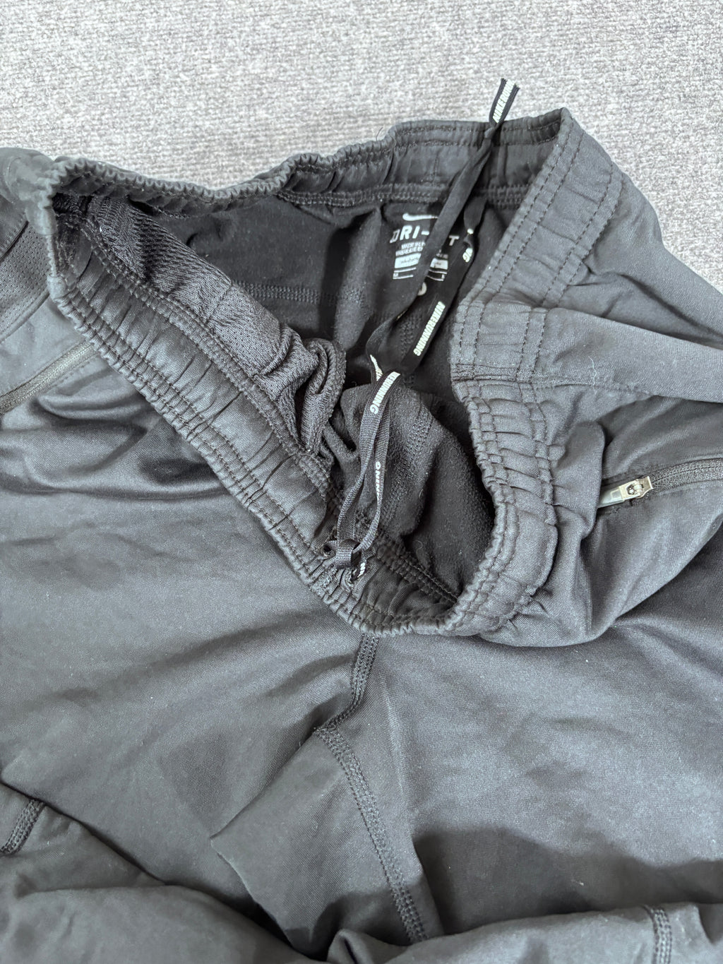 Nike Dri-Fit Track Pants Men’s M Black Grey Swoosh Running Double Knee Ankle Zip