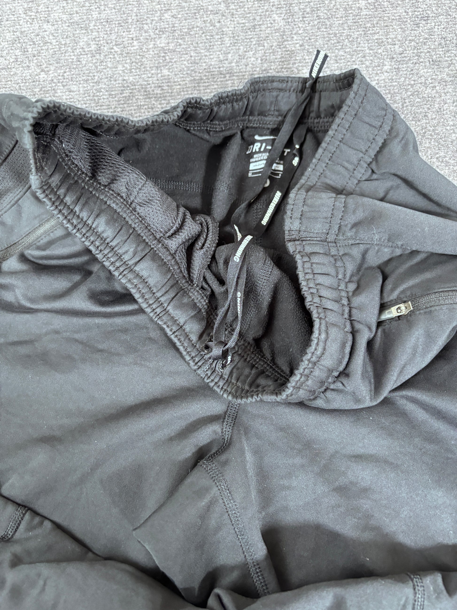 Nike Dri-Fit Track Pants Men’s M Black Grey Swoosh Running Double Knee Ankle Zip