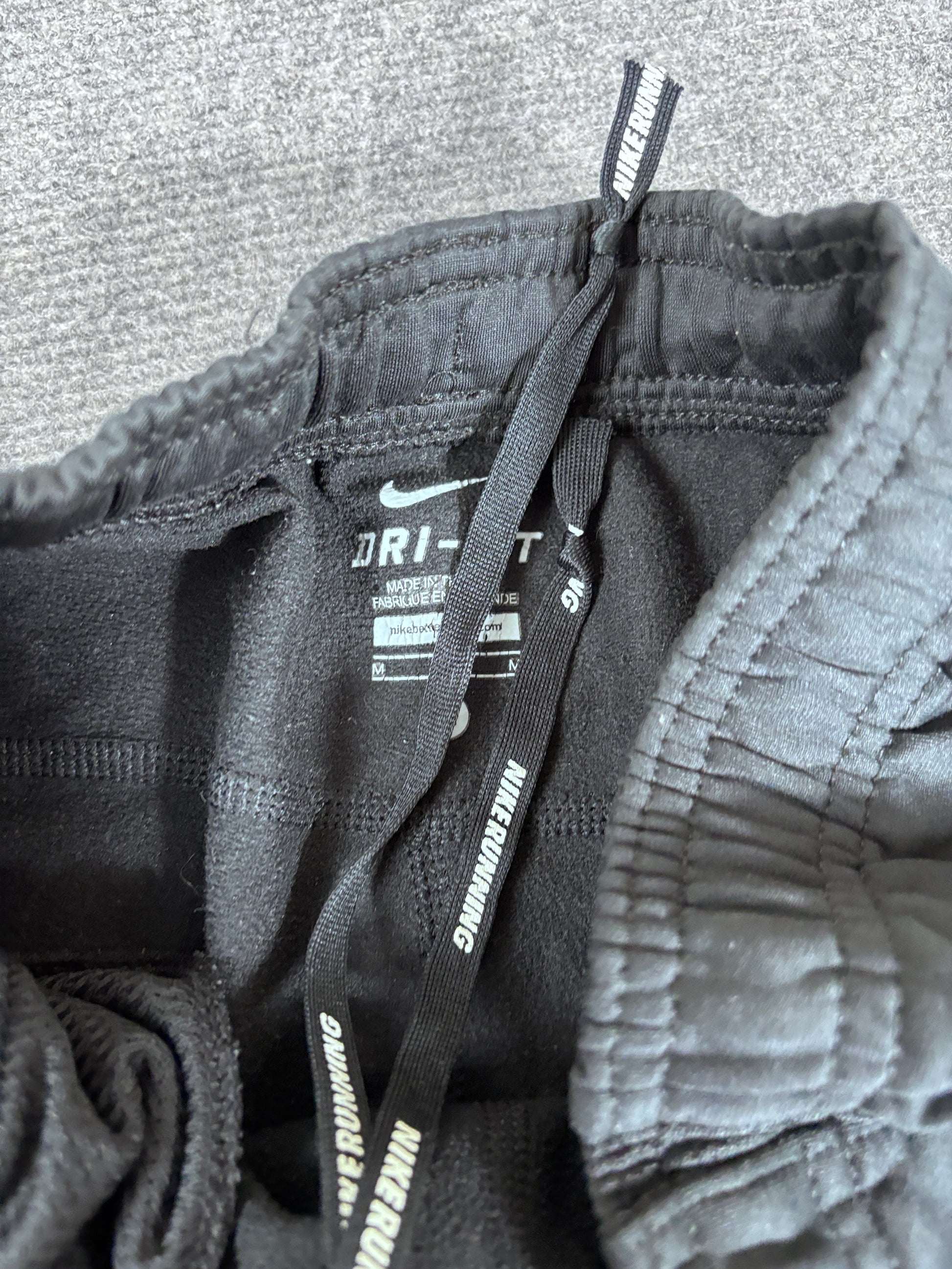 Nike Dri-Fit Track Pants Men’s M Black Grey Swoosh Running Double Knee Ankle Zip