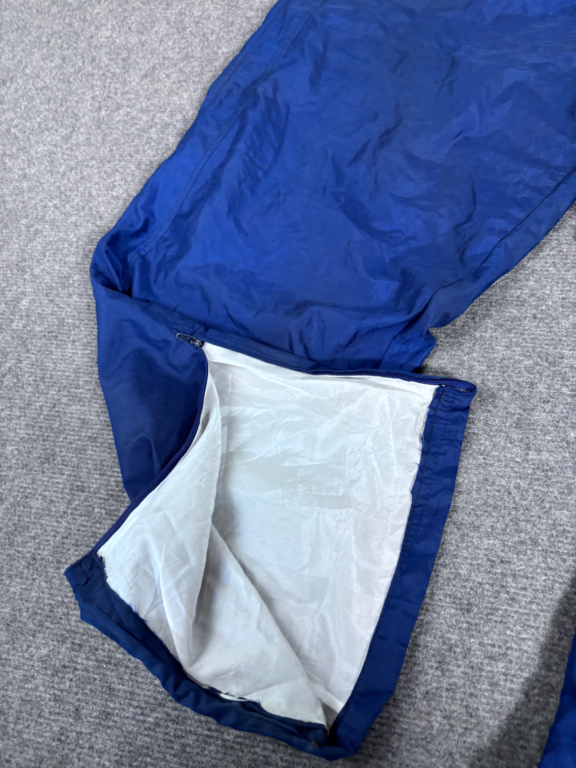 Vintage 90s Nike Track Pants Men’s XL Navy Nylon White Swoosh Wide Leg Ankle Zip