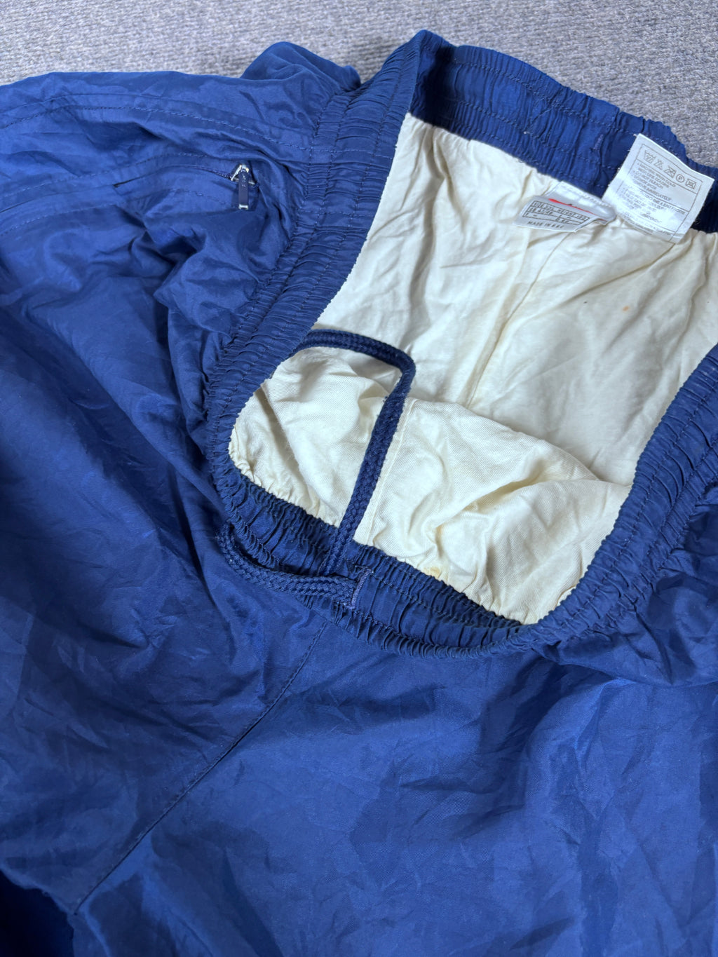 Vintage 90s Nike Track Pants Men’s XL Navy Nylon White Swoosh Wide Leg Ankle Zip