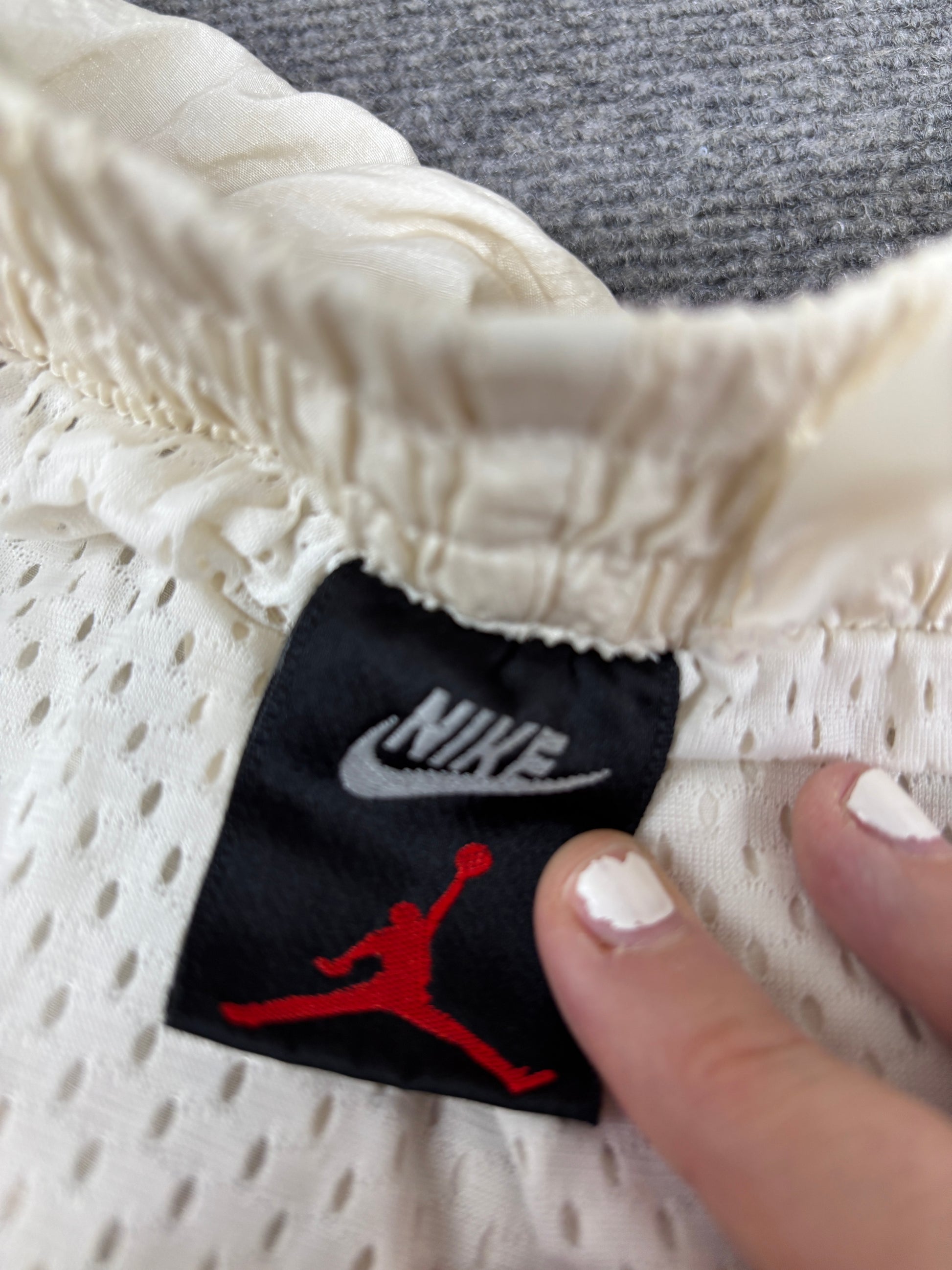 Vintage 1989 Nike Flight Track Pants Men’s L White Pink Tear-Away Air Jordan Spell Out Baggy Rare