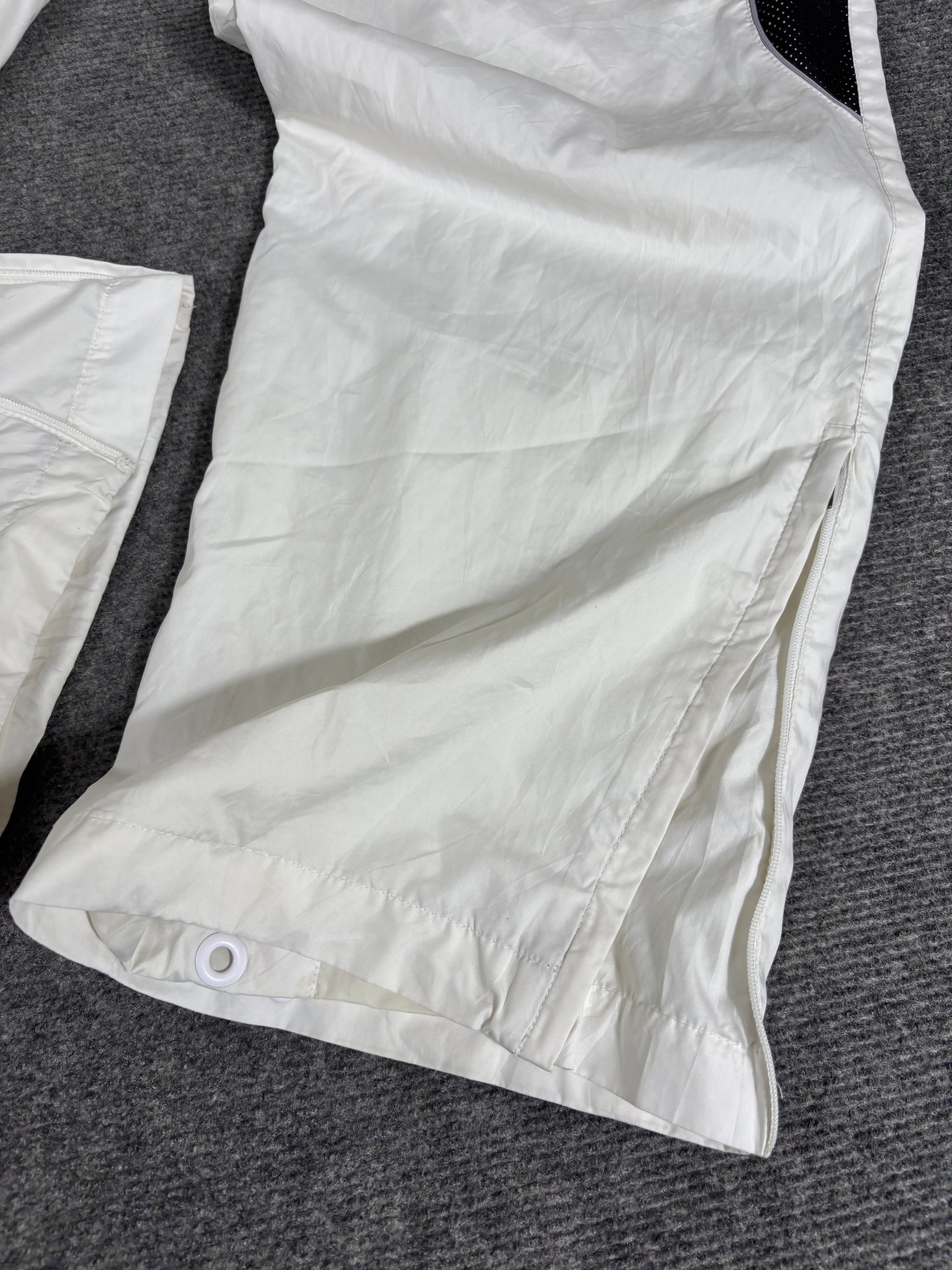 Vintage Y2K Nike Track Pants Women’s L White Black Mesh Panel Swoosh Wide Leg Ankle Swoosh