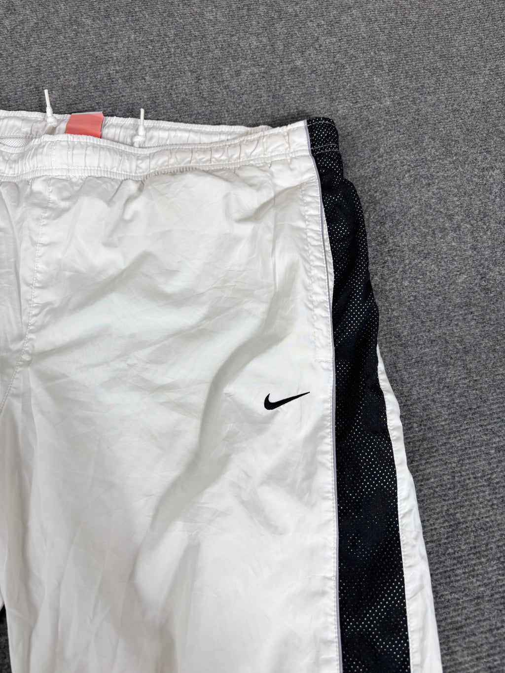 Vintage Y2K Nike Track Pants Women’s L White Black Mesh Panel Swoosh Wide Leg Ankle Swoosh