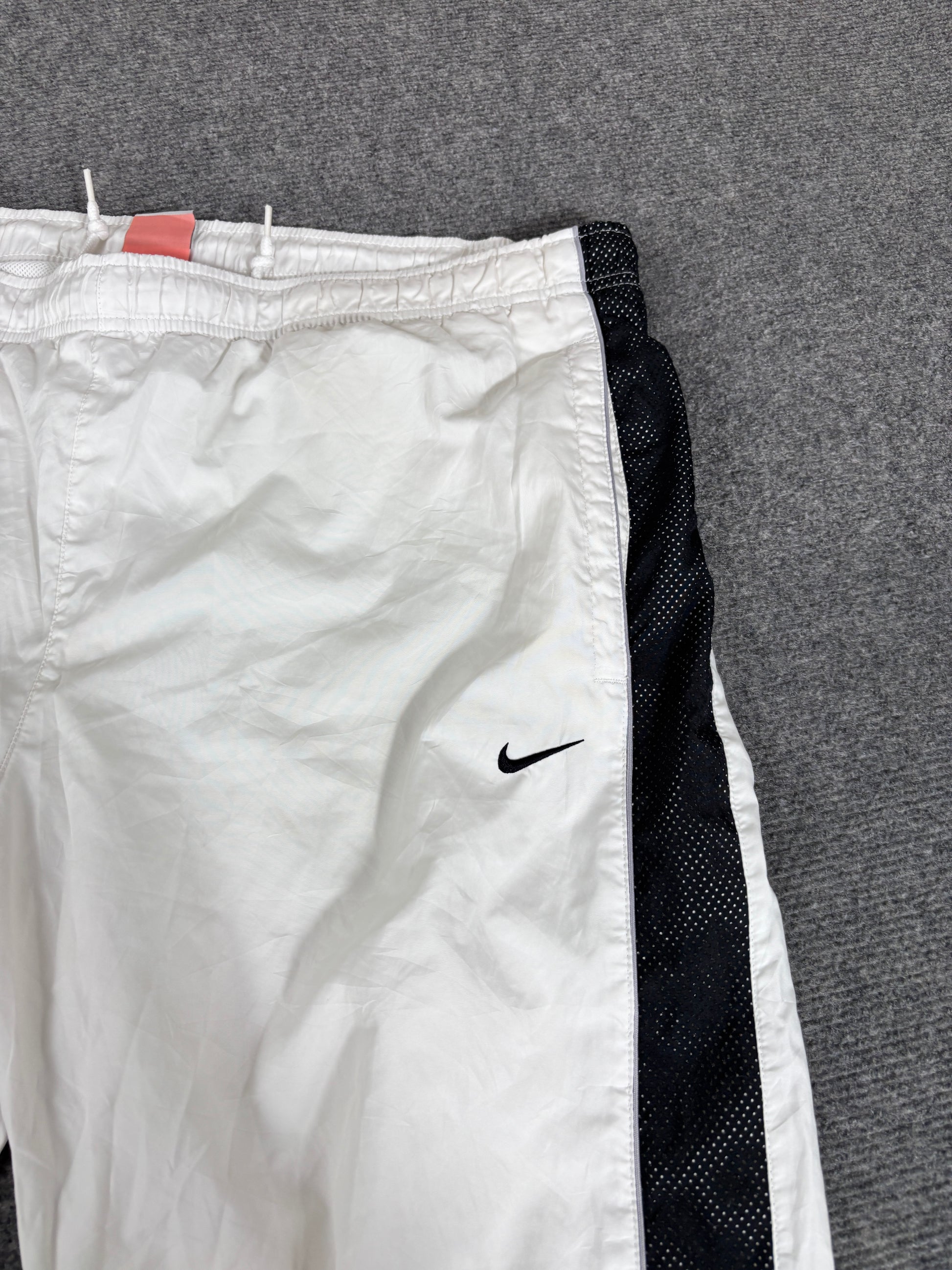 Vintage Y2K Nike Track Pants Women’s L White Black Mesh Panel Swoosh Wide Leg Ankle Swoosh