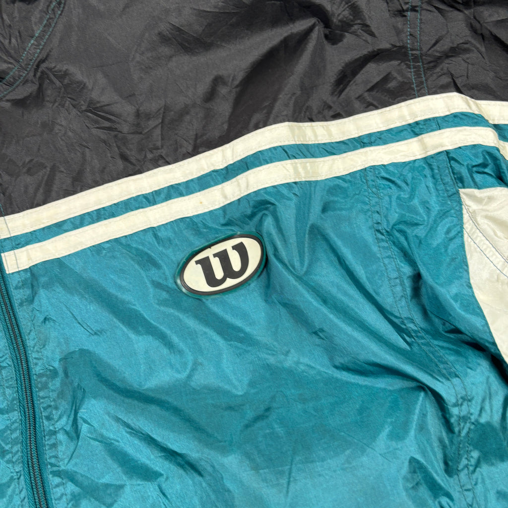 Vintage Wilson Tennis Jacket Men's XL Green Black Nylon Windbreaker